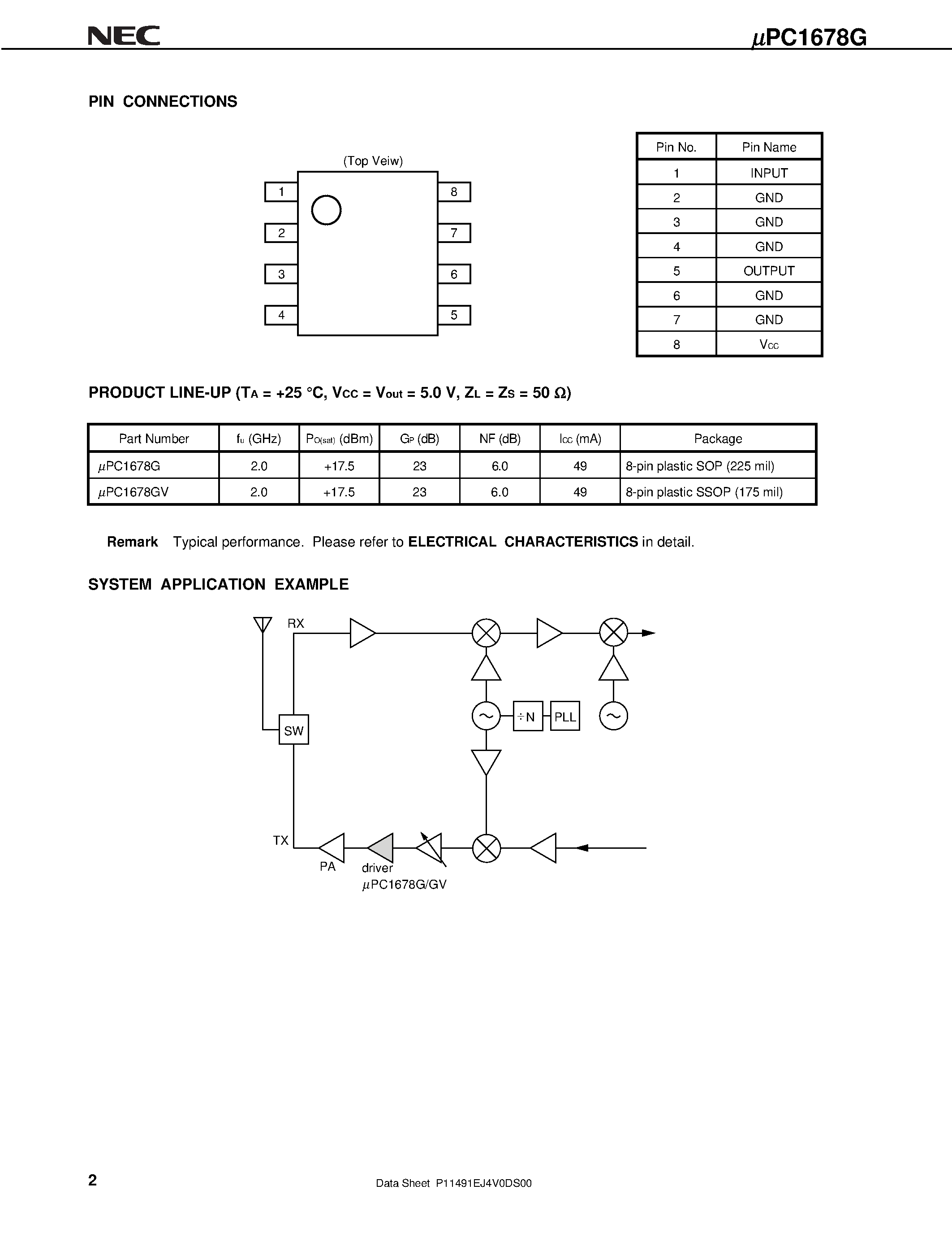 Даташит UPC1678 - 2 GHz MEDIUM POWER BROADBAND SILICON MMIC AMPLIFIER страница 2