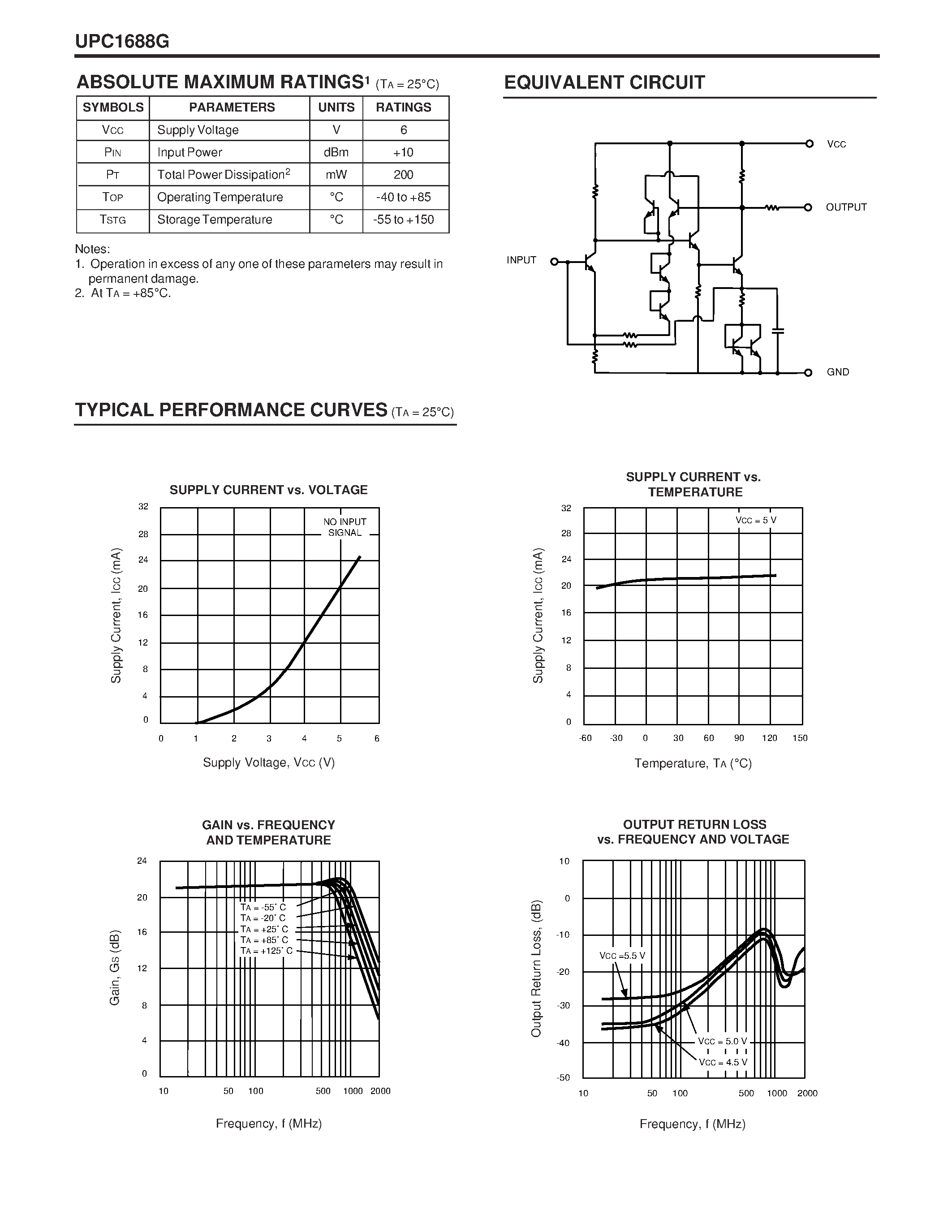 Datasheet UPC1688 - NECs 1.0 GHz BANDWIDTH SILICON MMIC AMPLIFIER page 2