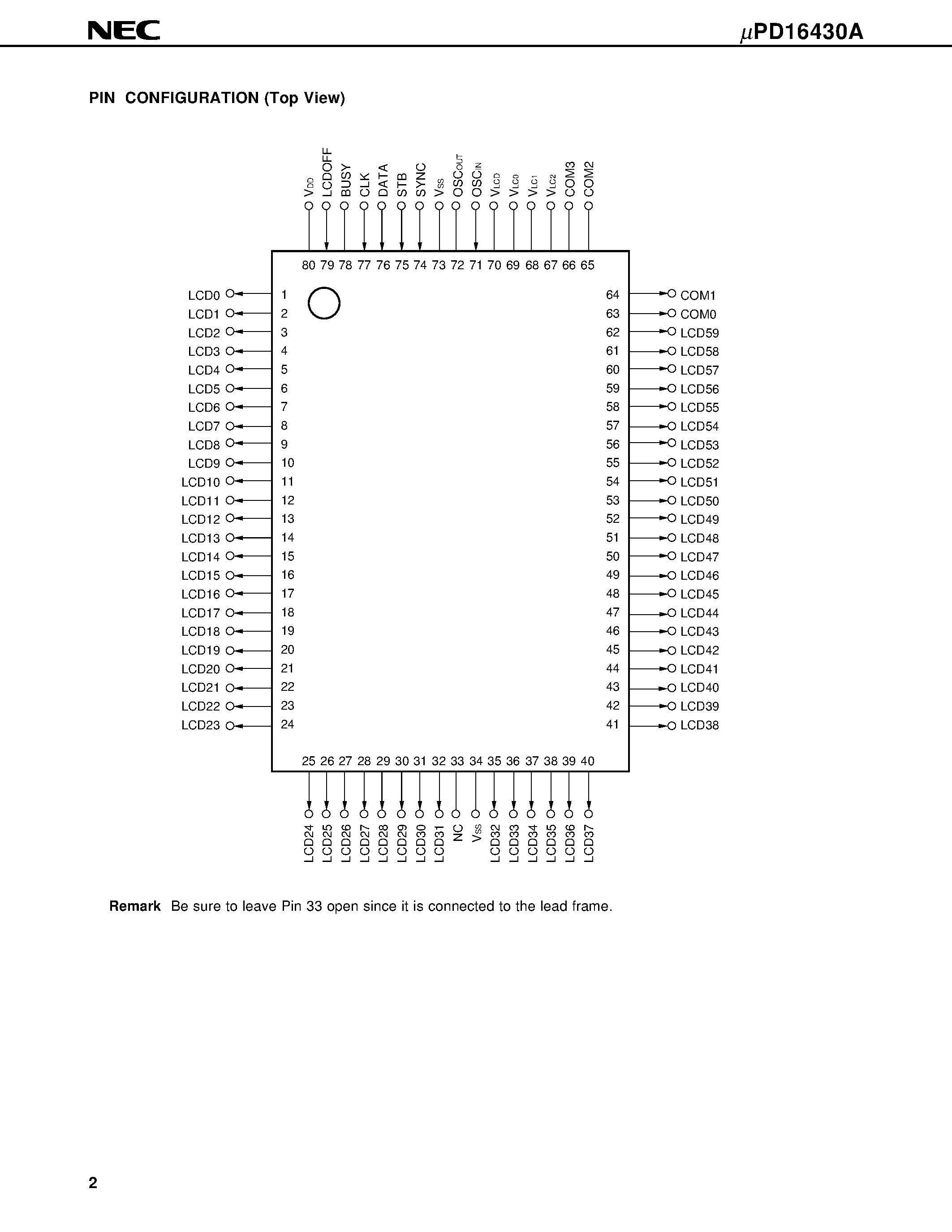 Даташит UPD16430A - 1/2/ 1/3/ 1/4 DUTY LCD CONTROLLER/DRIVER страница 2