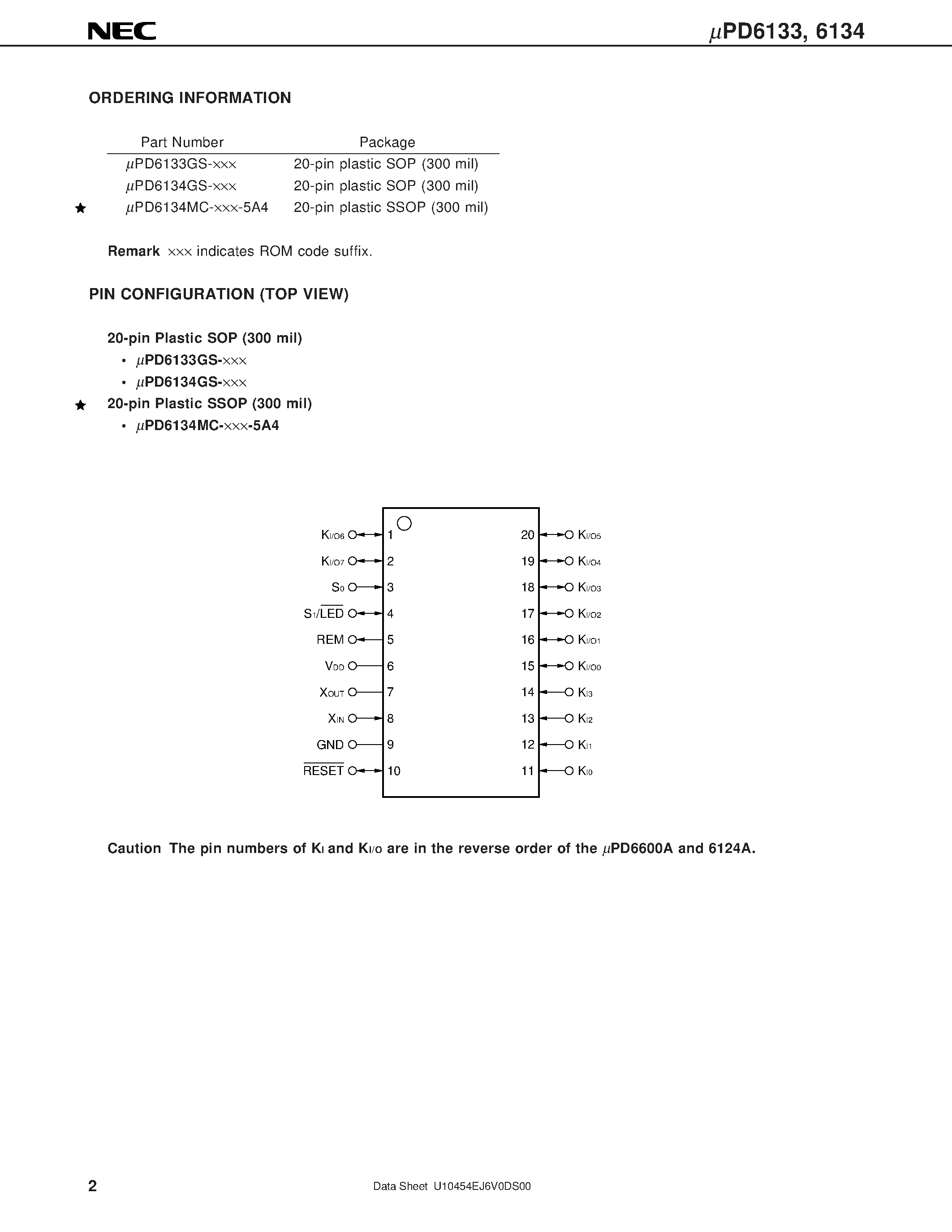 Datasheet UPD6133 - 4-BIT SINGLE-CHIP MICROCONTROLLER FOR INFRARED REMOTE CONTROL TRANSMISSION page 2