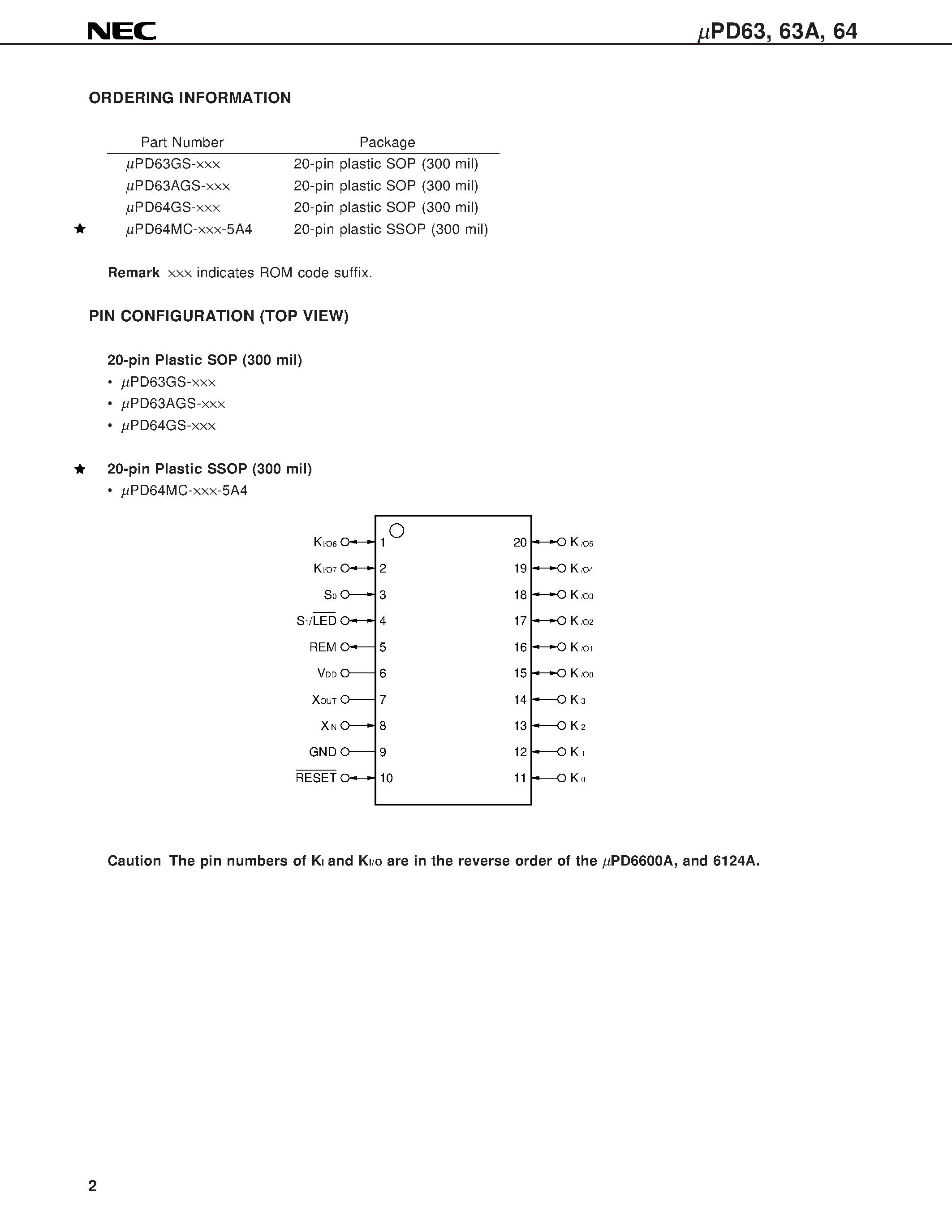 Datasheet UPD63 - 4-BIT SINGLE-CHIP MICROCONTROLLER FOR INFRARED REMOTE CONTROL TRANSMISSION page 2