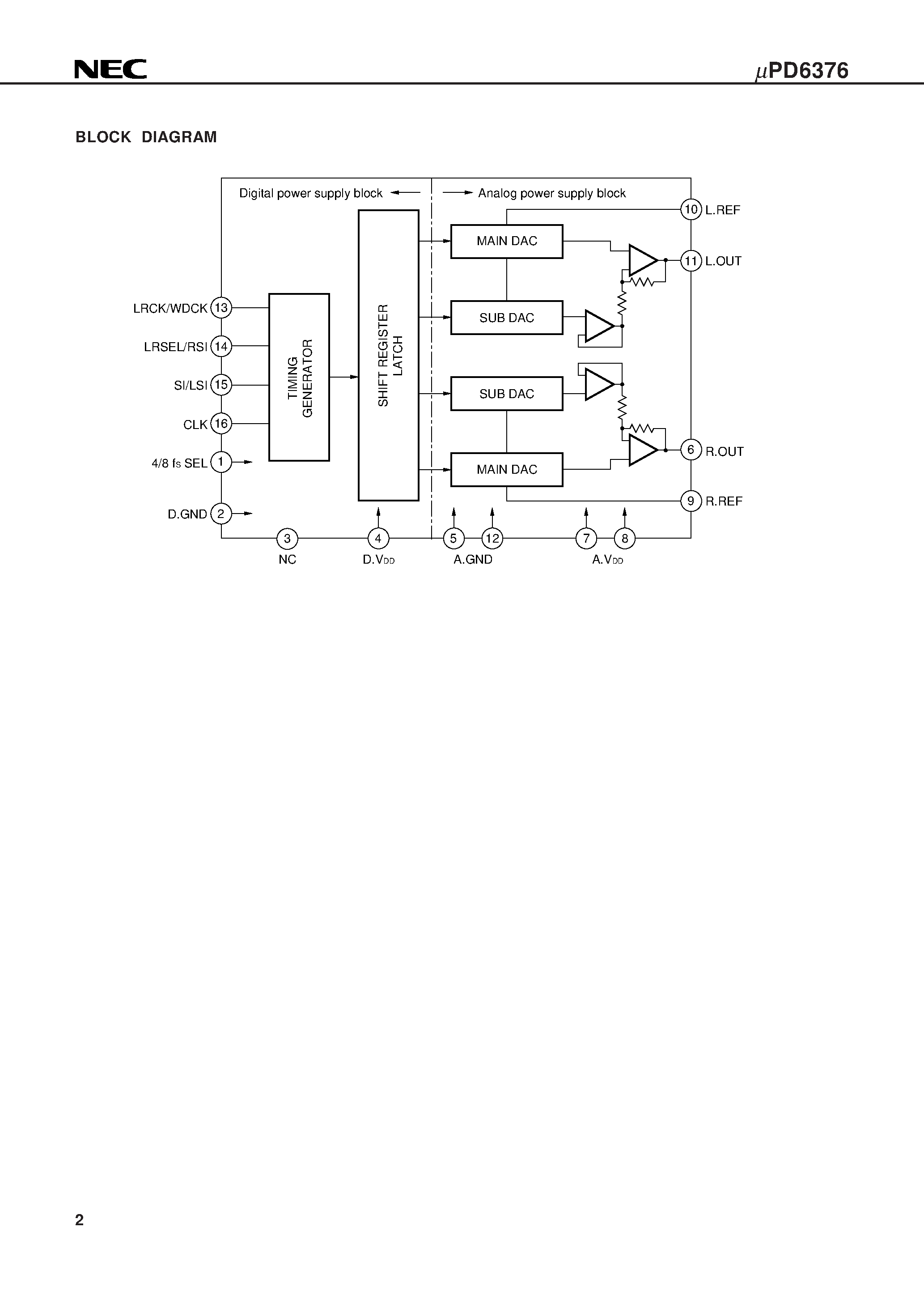 Datasheet UPD6376 - AUDIO 2-CHANNEL 16-BIT D/A CONVERTER page 2