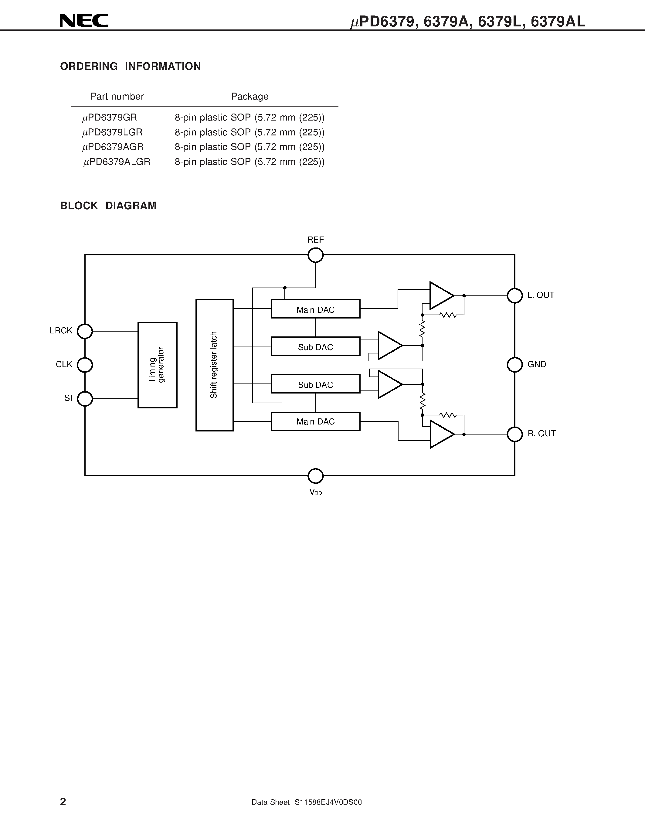 Datasheet UPD6379 - 2-CHANNEL 16-BIT D/A CONVERTER FOR AUDIO APPLICATION page 2