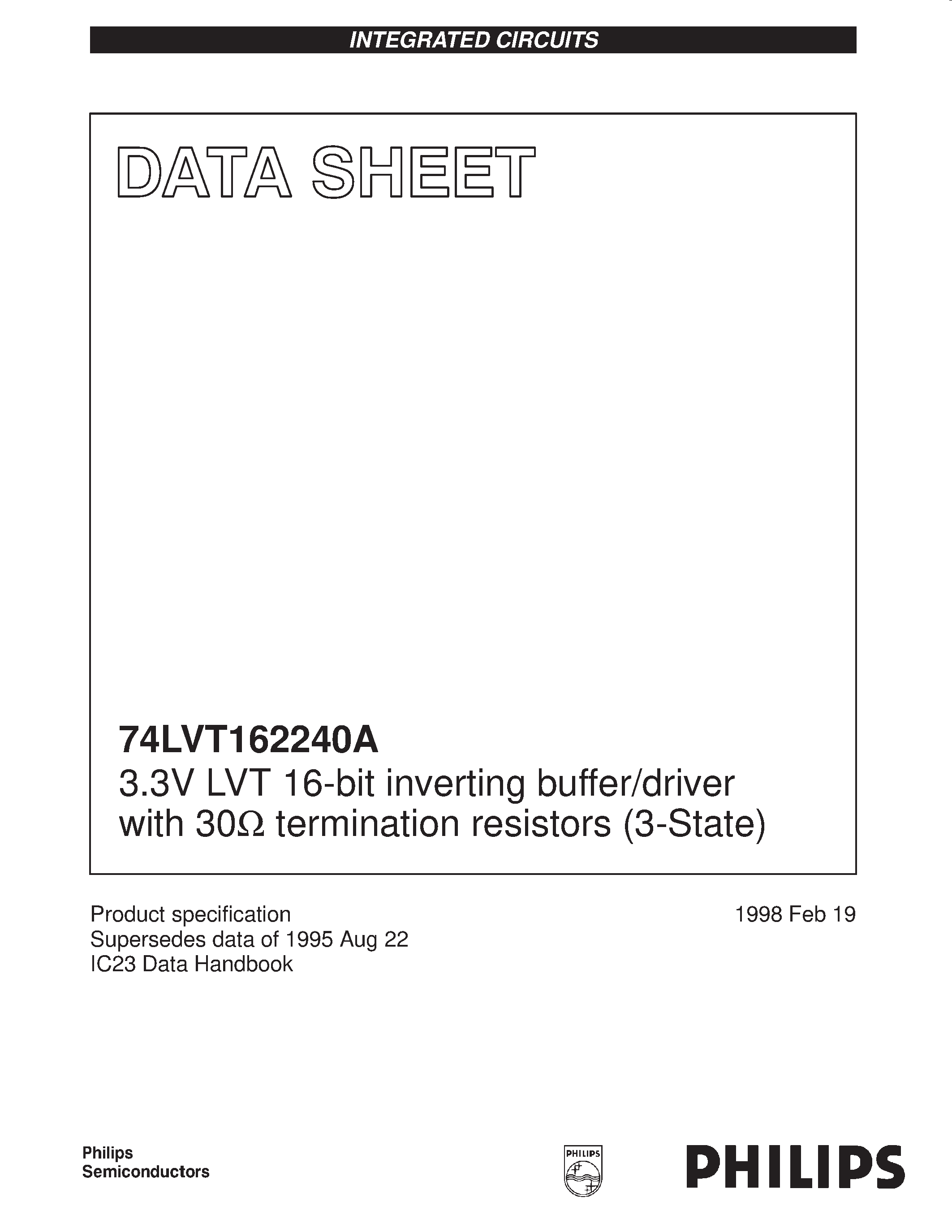 Datasheet VT162240ADGG - 3.3V LVT 16-bit inverting buffer/driver with 30ohm termination resistors 3-State page 1