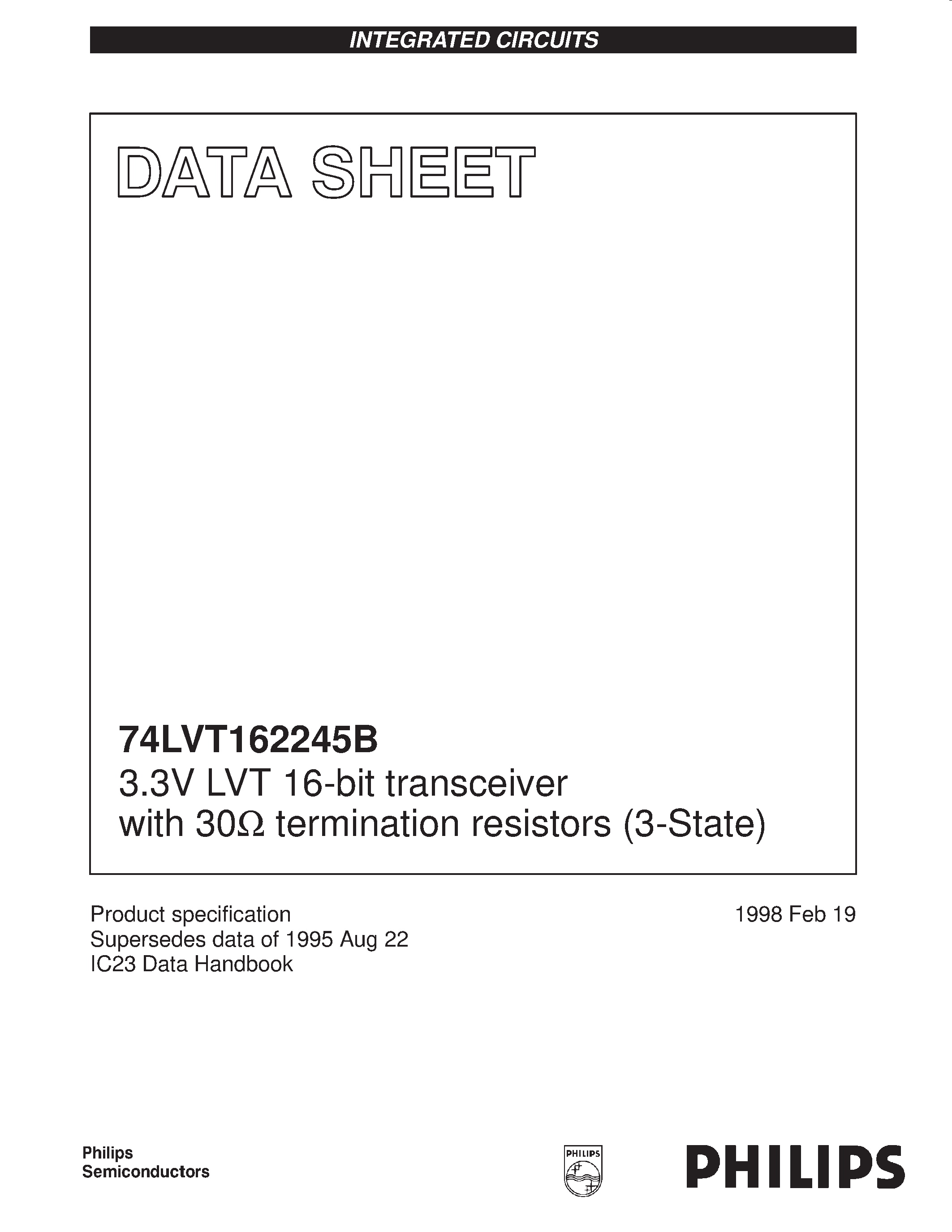 Даташит VT162245BDGG - 3.3V LVT 16-bit transceiver with 30ohm termination resistors 3-State страница 1