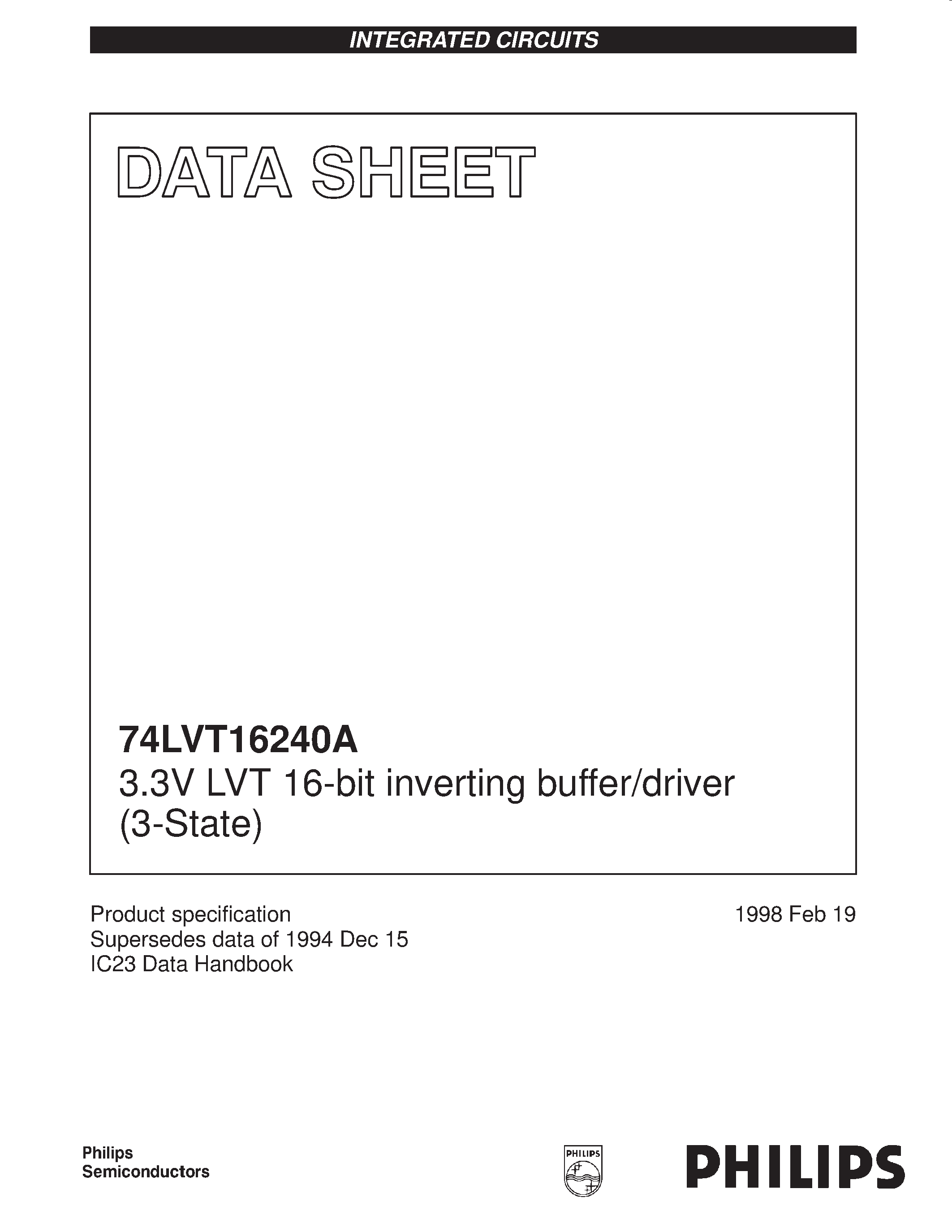 Datasheet VT16240ADL - 3.3V LVT 16-bit inverting buffer/driver 3-State page 1