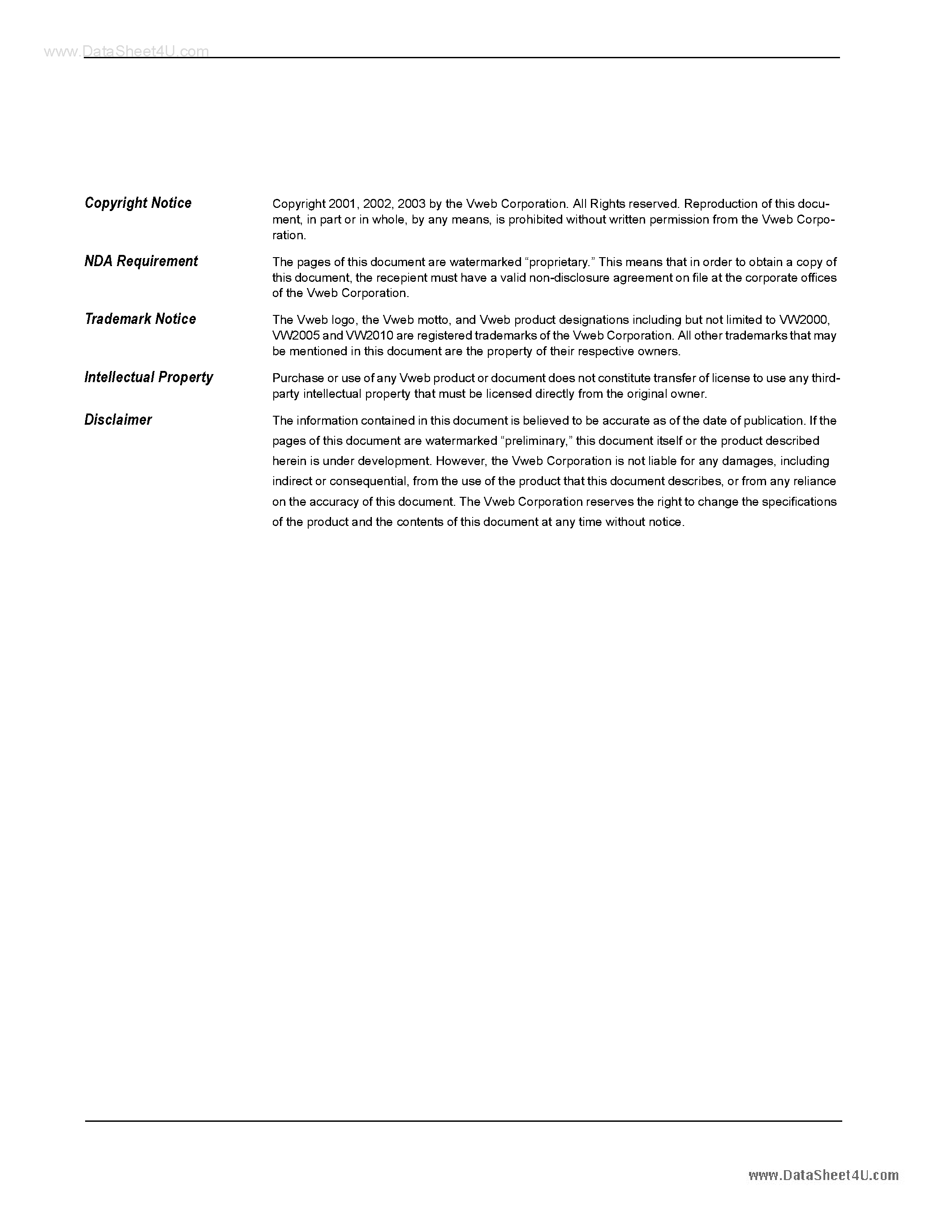 Datasheet VW2010 - MPEG-1/ -2/ -4 Audio/Video CODEC Chip page 2