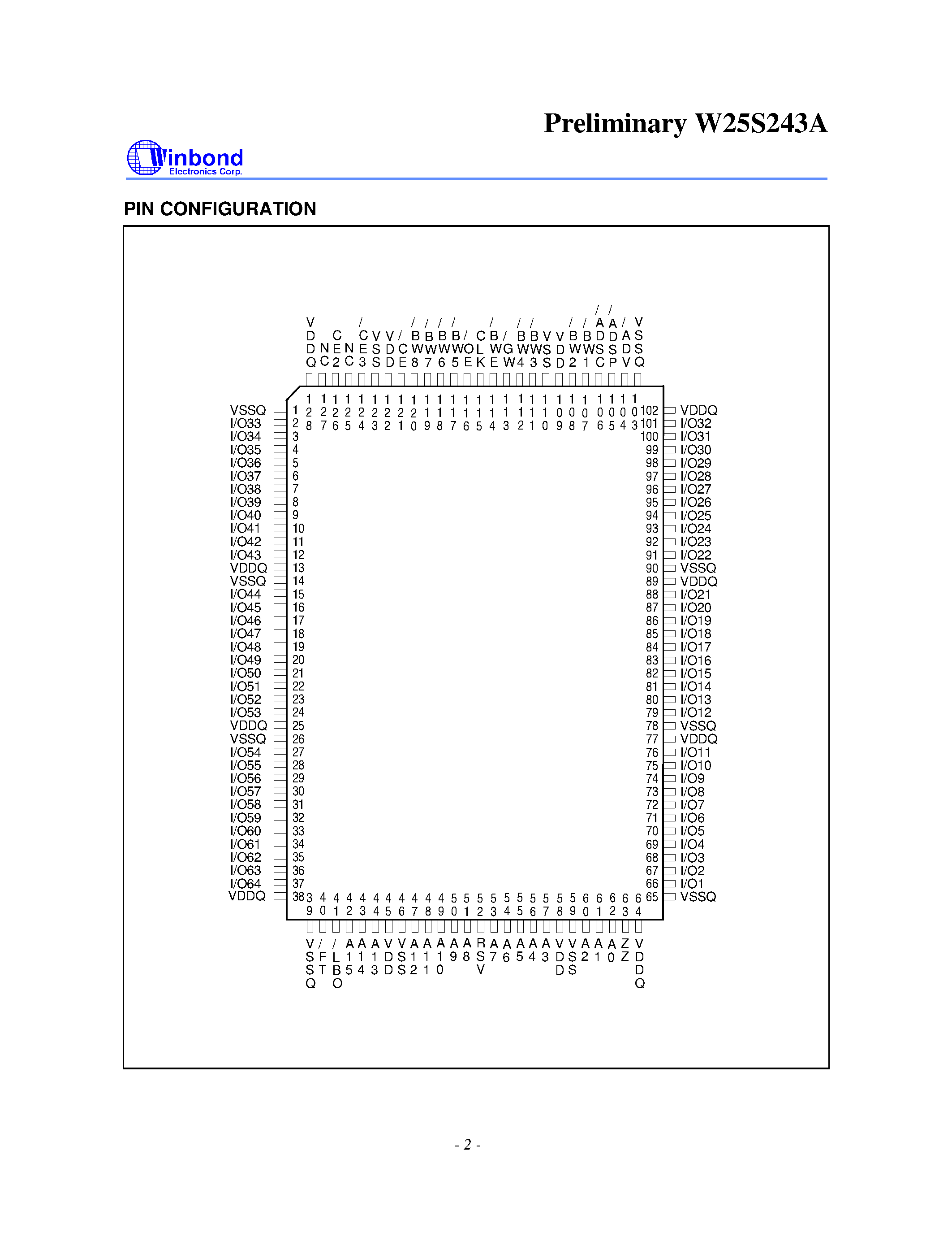 Datasheet W25S243A - 64K X 64 BURST PIPELINED HIGH-SPEED CMOS STATIC RAM page 2