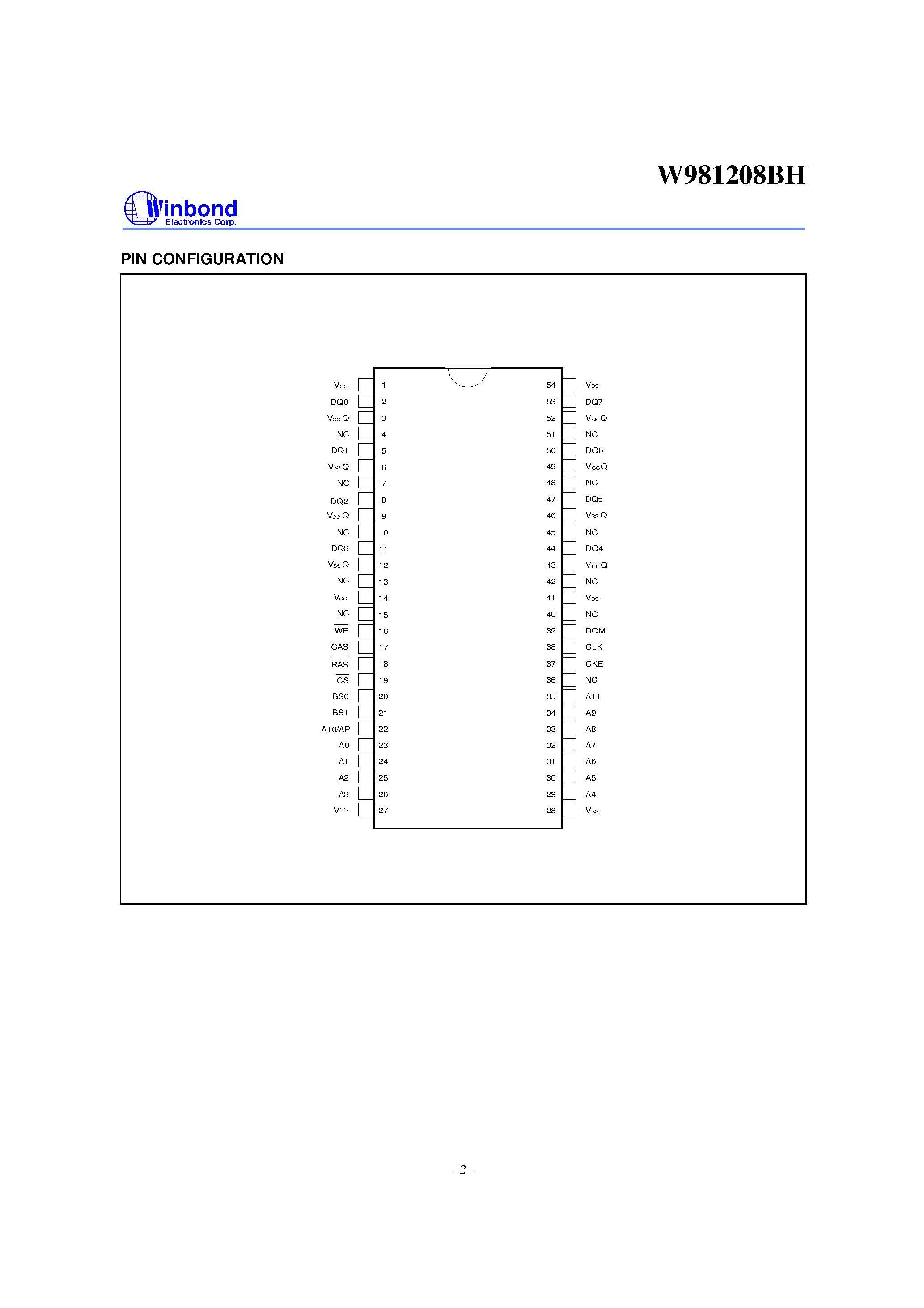 Datasheet W981208BH - 4M x 4 BANKS x 8 BIT SDRAM page 2