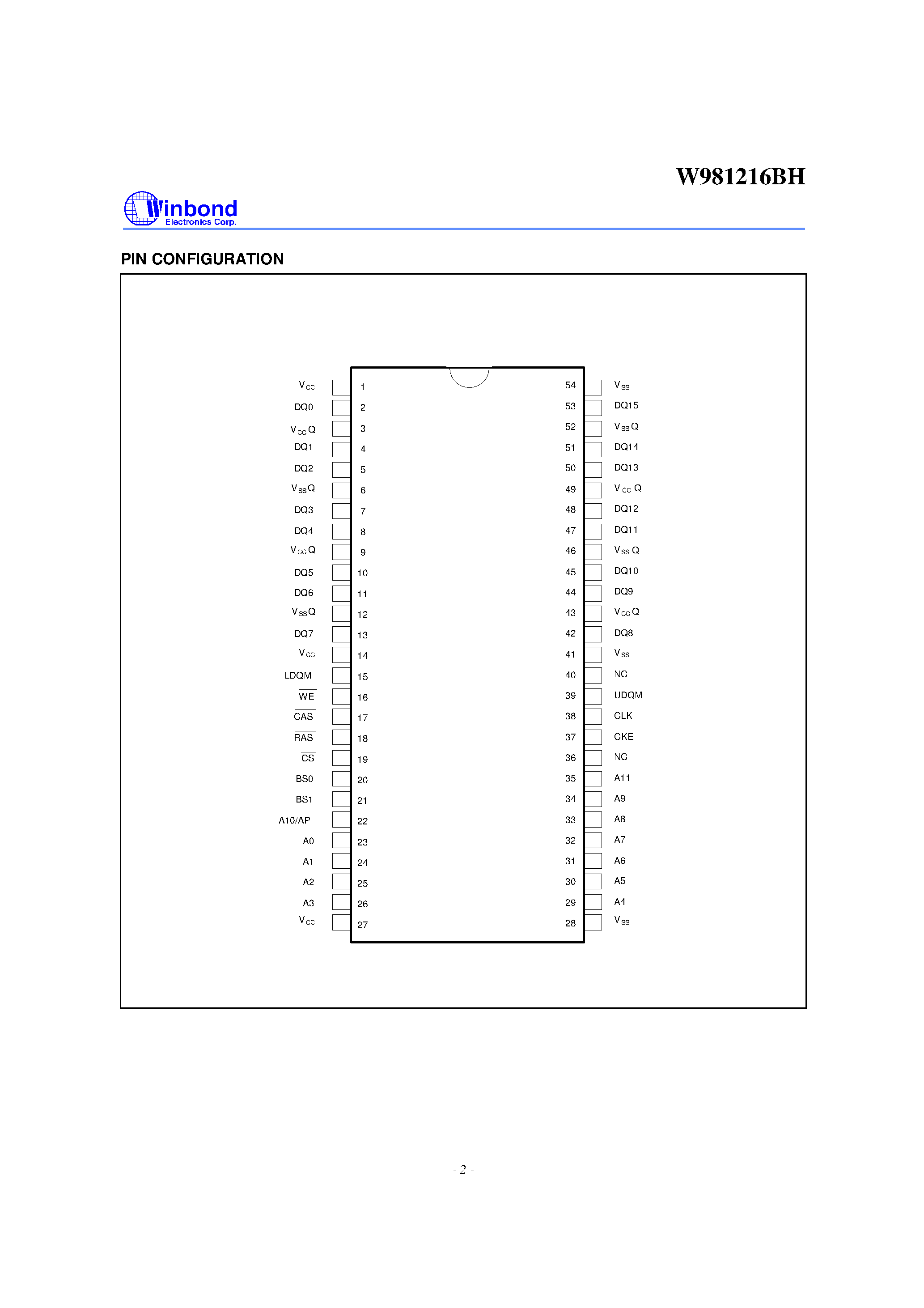 Datasheet W981216BH - 2M x 4 BANKS x 16 BIT SDRAM page 2