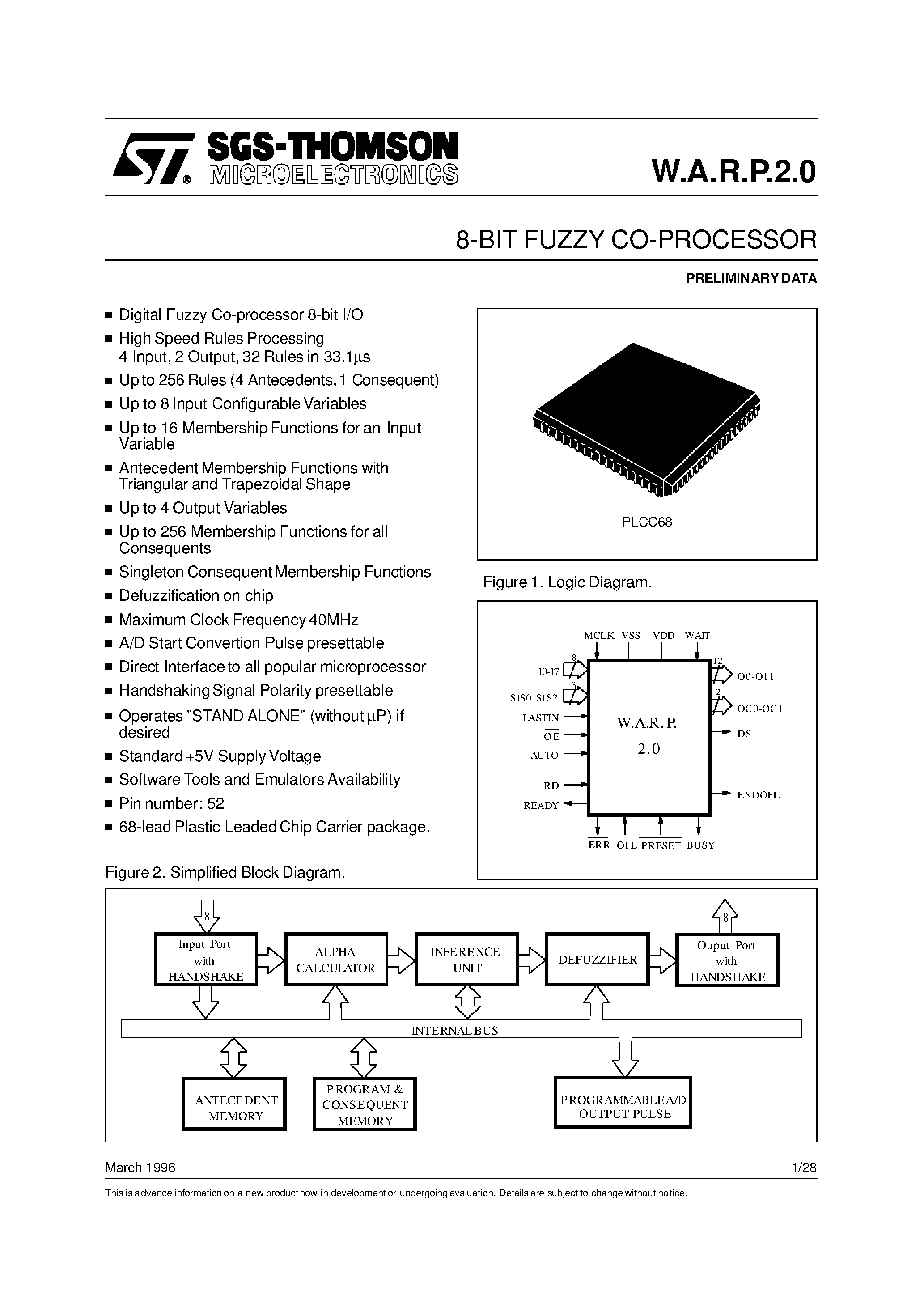 Даташит WARP20 - 8-BIT FUZZY CO-PROCESSOR страница 1