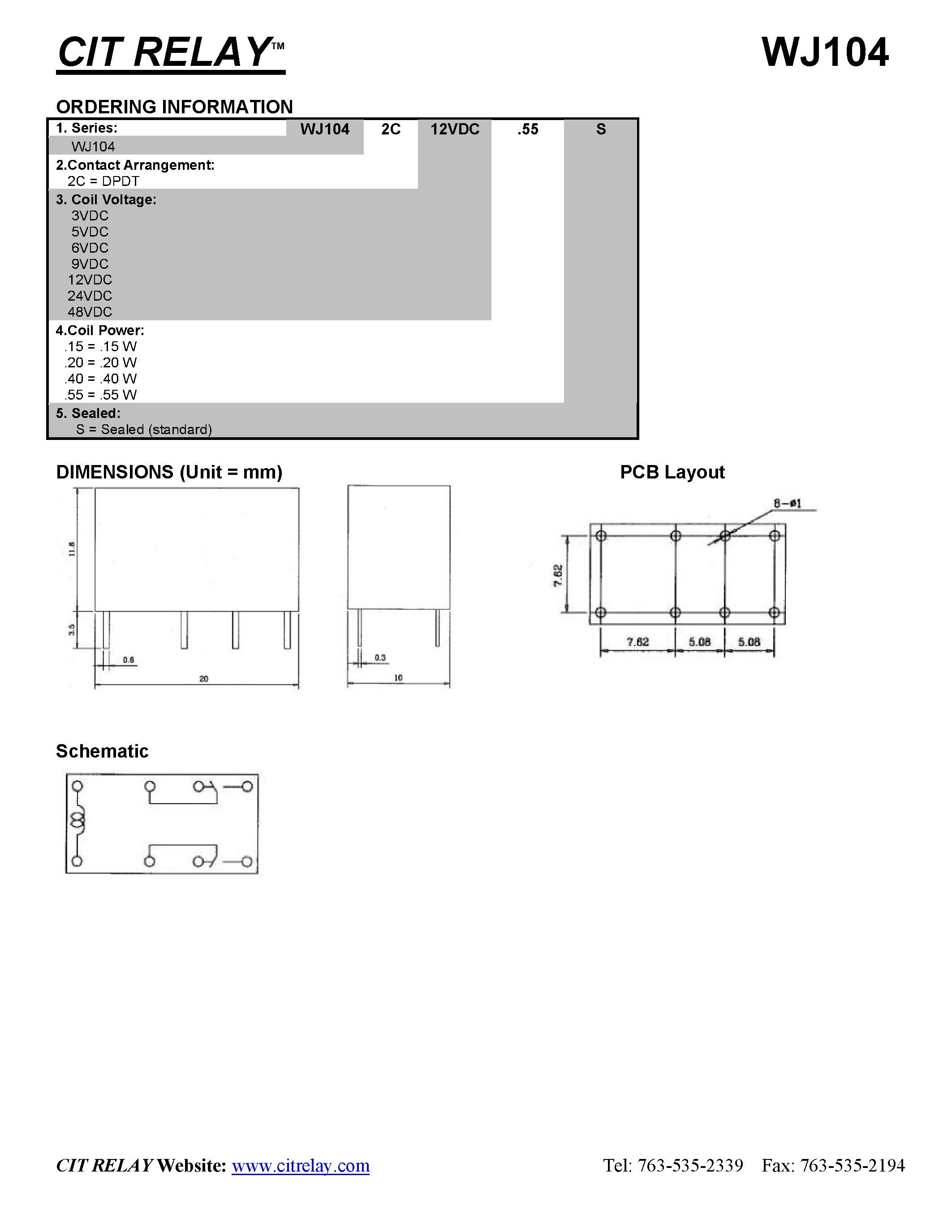 Даташит WJ104 - 20.0 x 10.0 x 11.8 mm страница 2