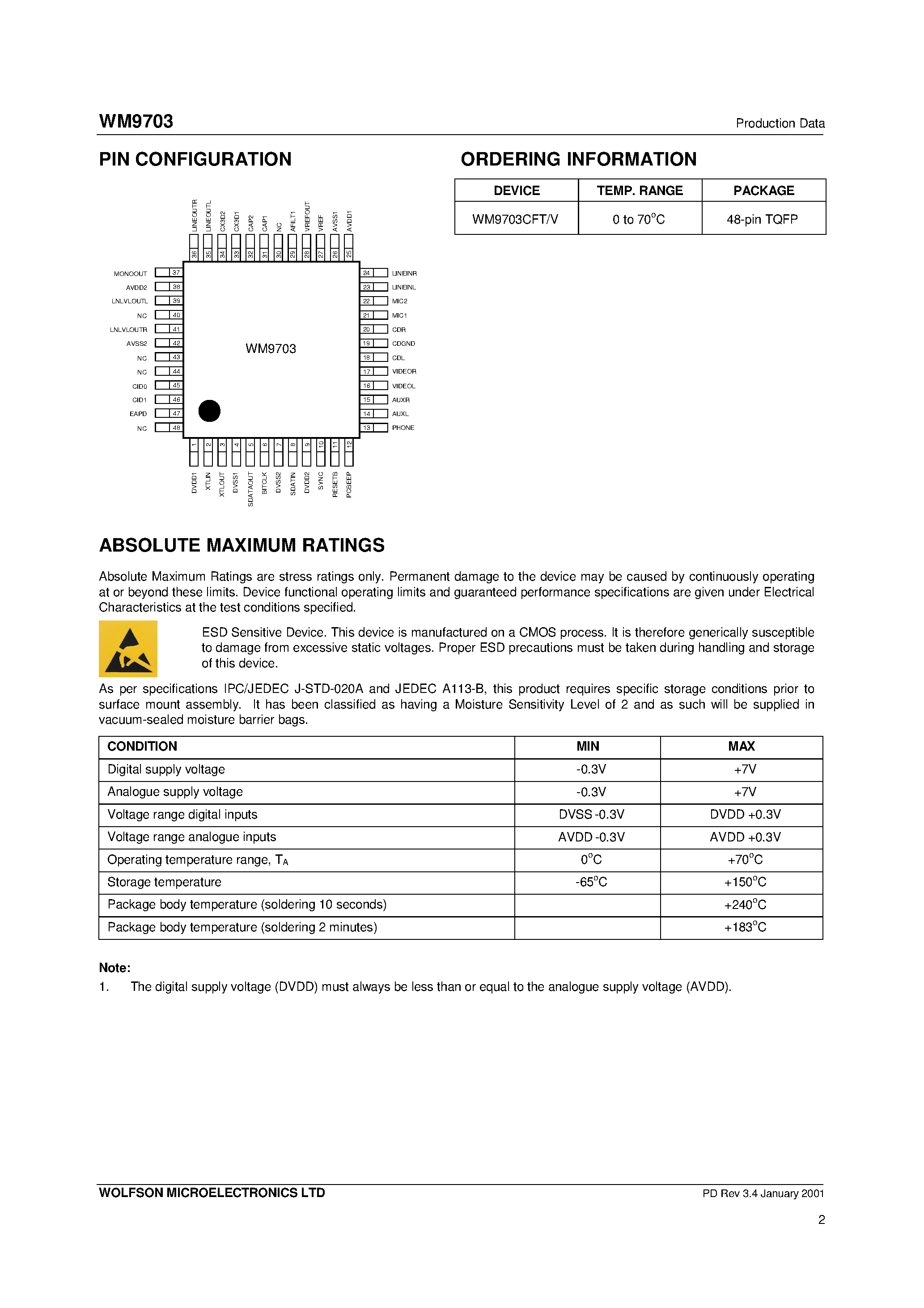 Даташит WM9703 - AC97 Revision 2.1 Audio Codec страница 2