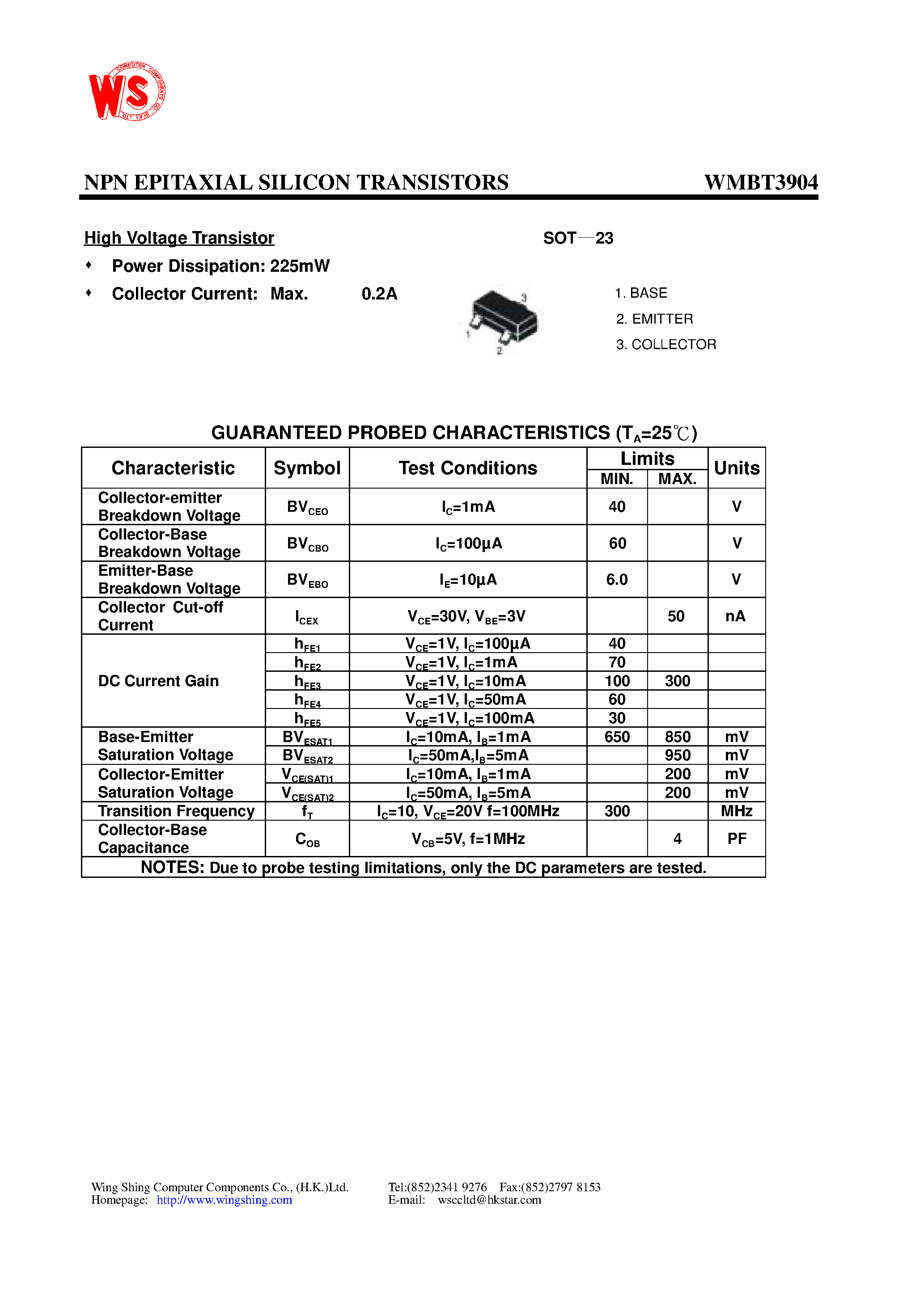 Даташит WMBT3904 - NPN EPITAXIAL SILICON TRANSISTORS страница 1