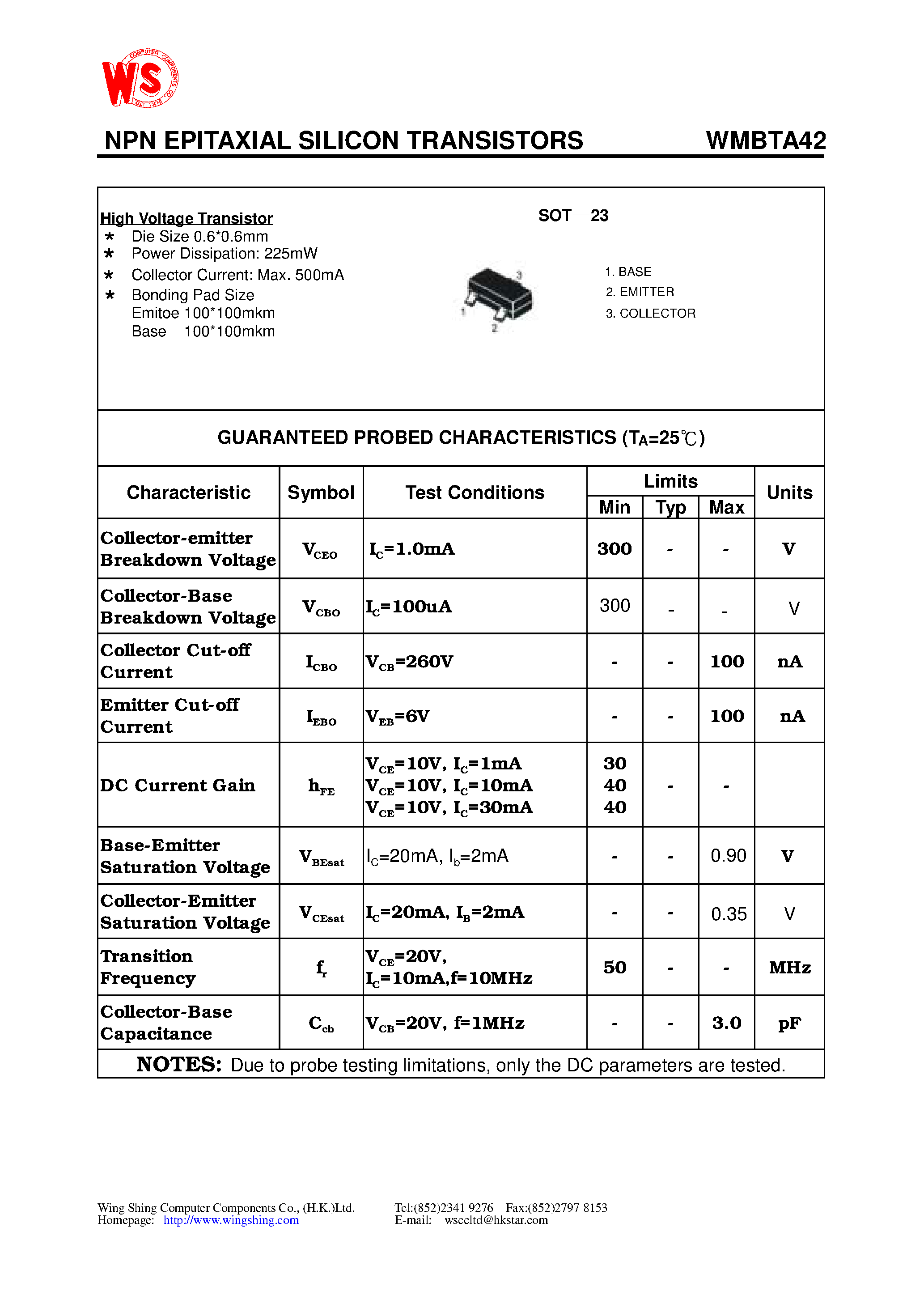 Даташит WMBTA42 - NPN EPITAXIAL SILICON TRANSISTORS страница 1