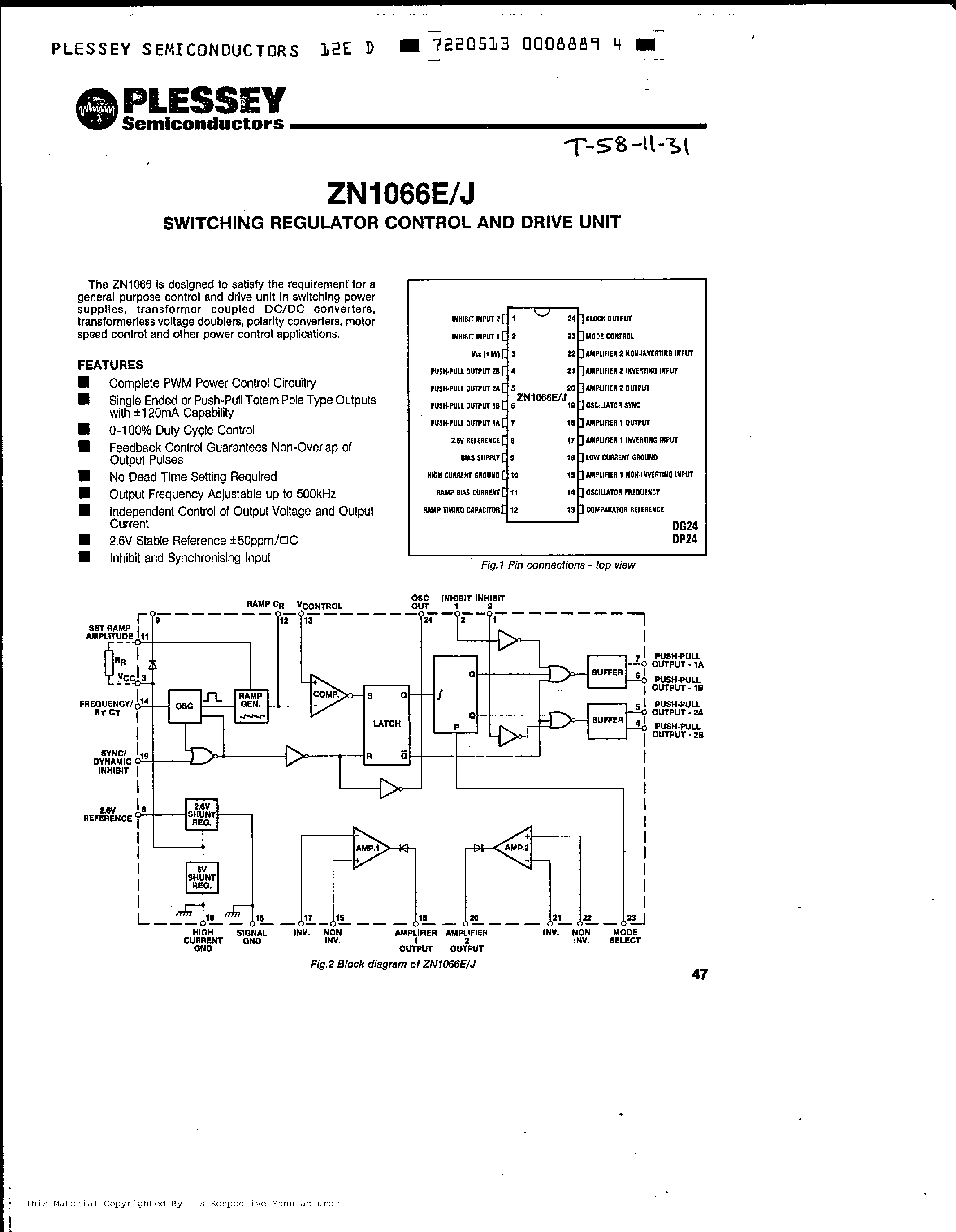 Даташит ZN1066 - SWITCHING REGULATOR CONTROL AND DRIVE UNIT страница 2