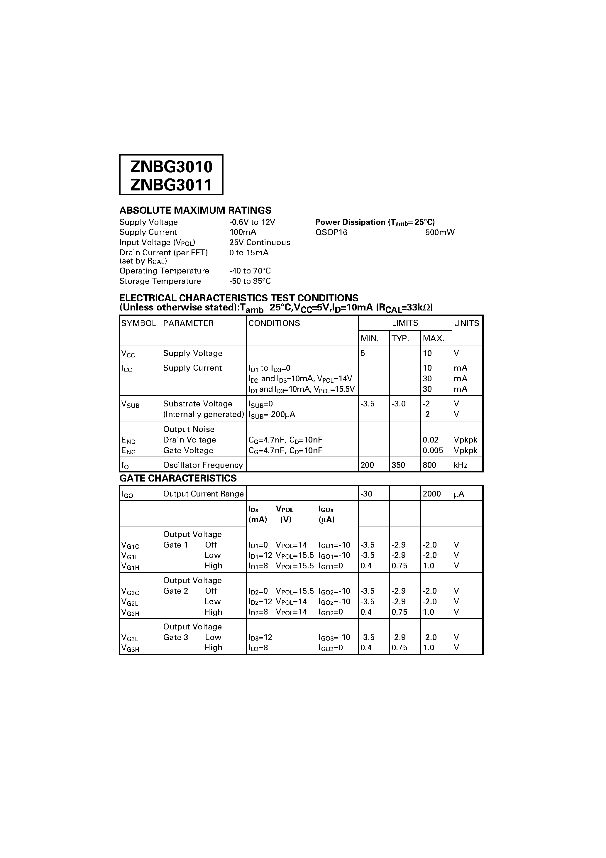 Datasheet ZNBG3010 - FET BIAS CONTROLLER AND POLARITY SWITCH page 2