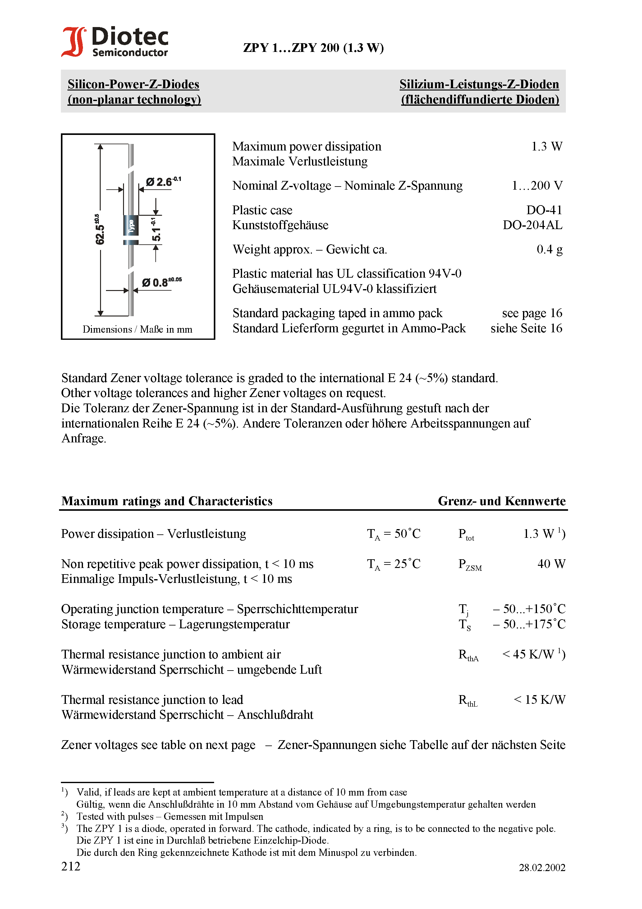 Datasheet ZPY10 - Silicon-Power-Z-Diodes (non-planar technology) page 1