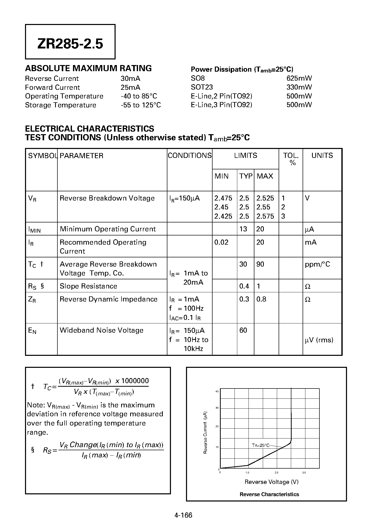 Datasheet ZR285-2.5 - PRECISION 2.5 VOLT MICROPOWER VOLTAGE REFERENCE page 2