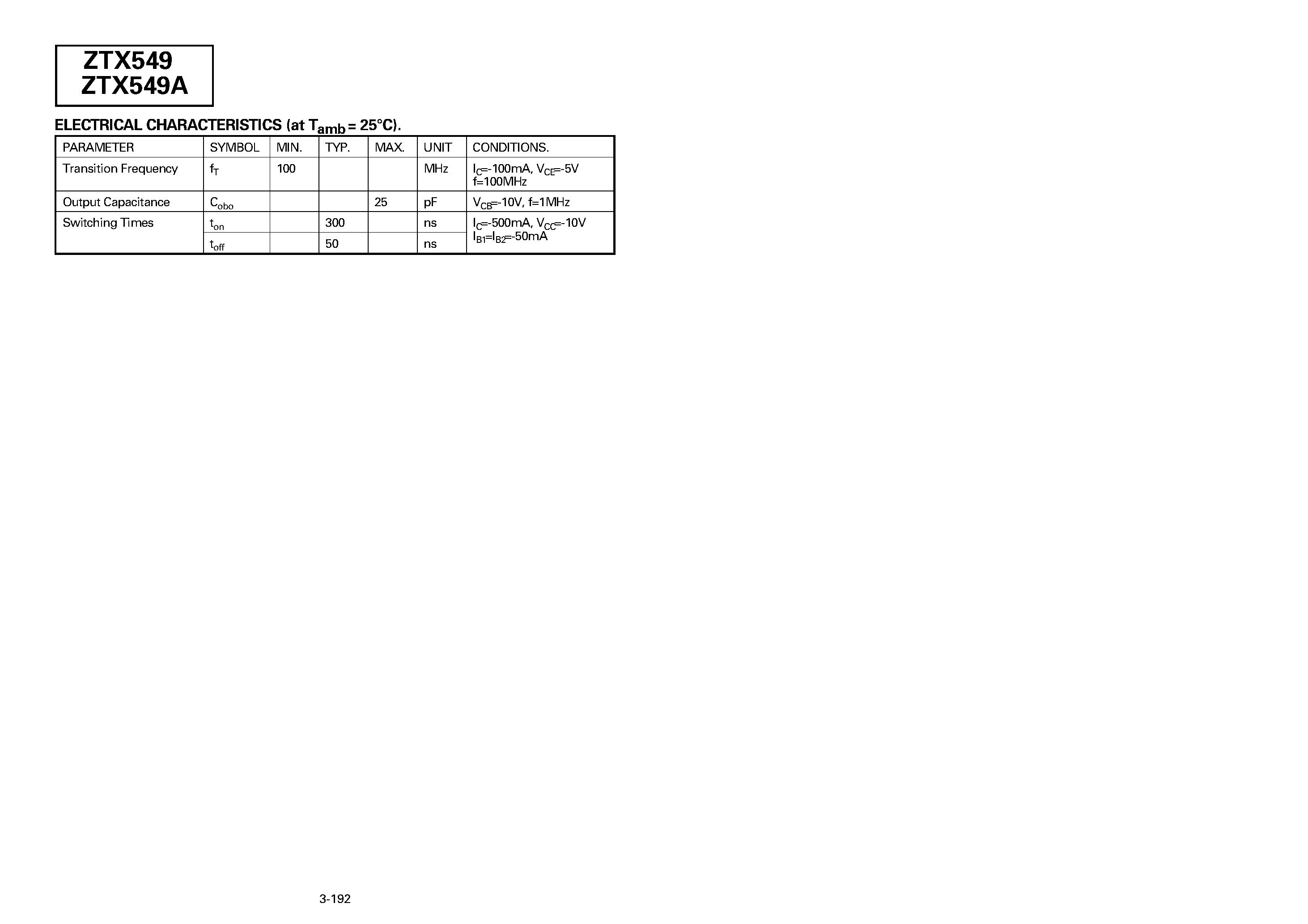 Datasheet ZTX549 - PNP SILICON PLANAR MEDIUM POWER TRANSISTORS page 2