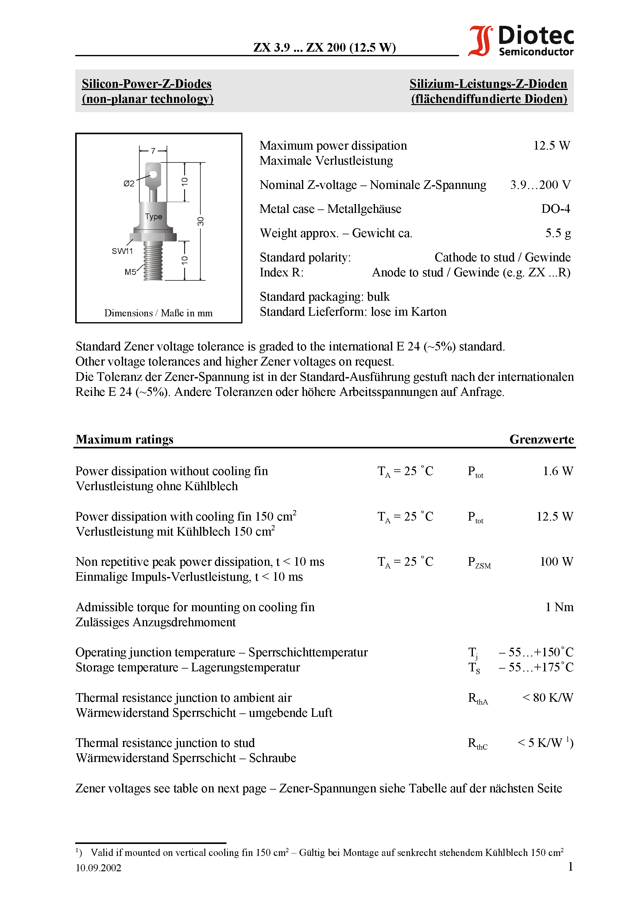 Datasheet ZX10 - Silicon-Power-Z-Diodes (non-planar technology) page 1