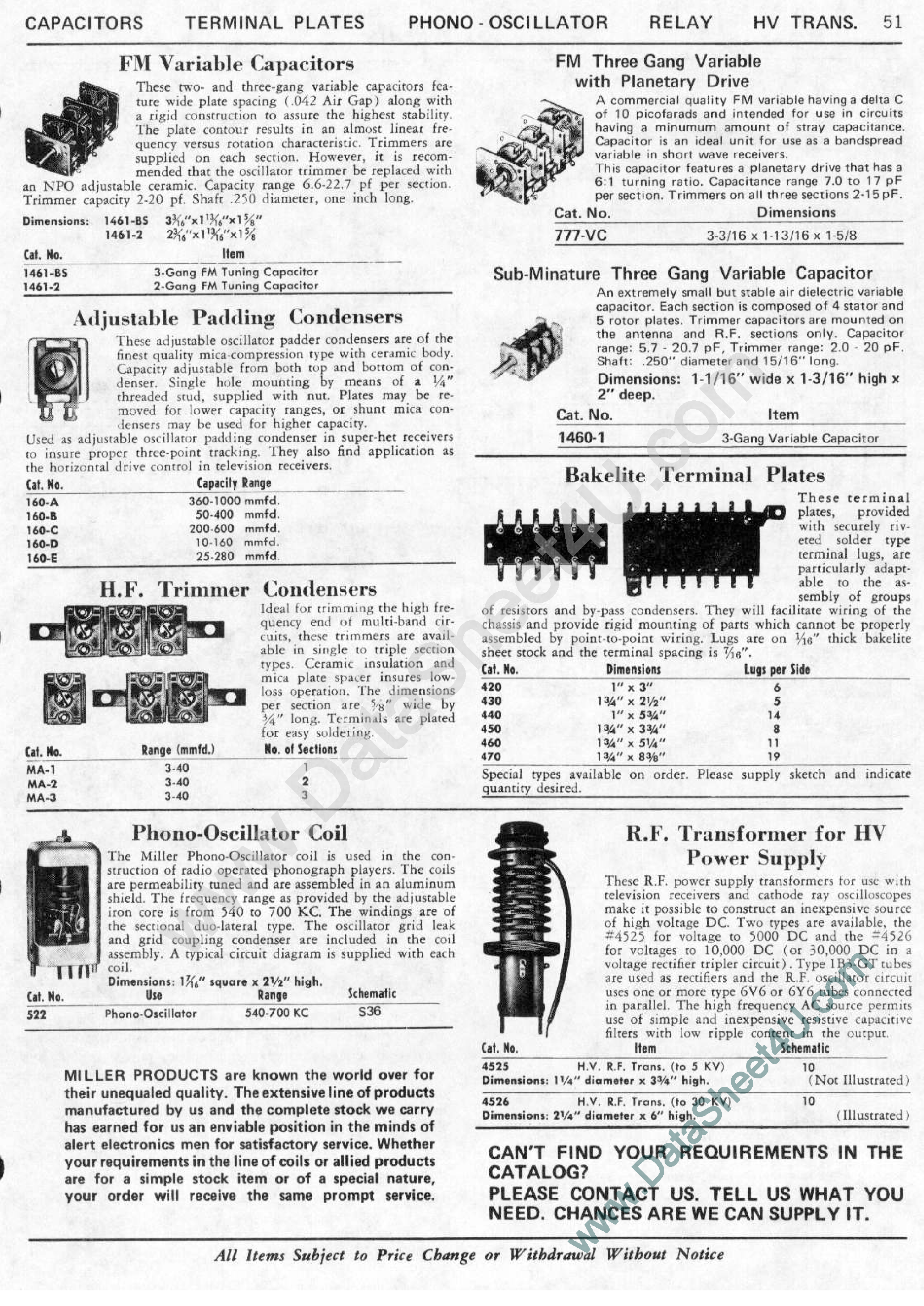 Даташит 1460-1 - Sub-Minature Three Gang Variable Capacitor страница 1