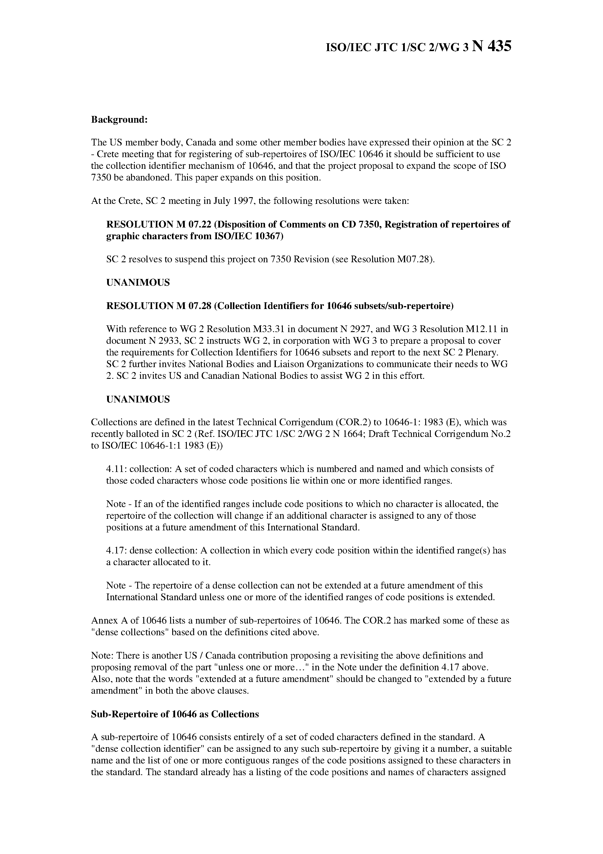 Даташит N435 - ISO/IEC JTC 1/SIC 2/WG 3 7-bit and 8-bit codes and their extension SECRETARIAT страница 2