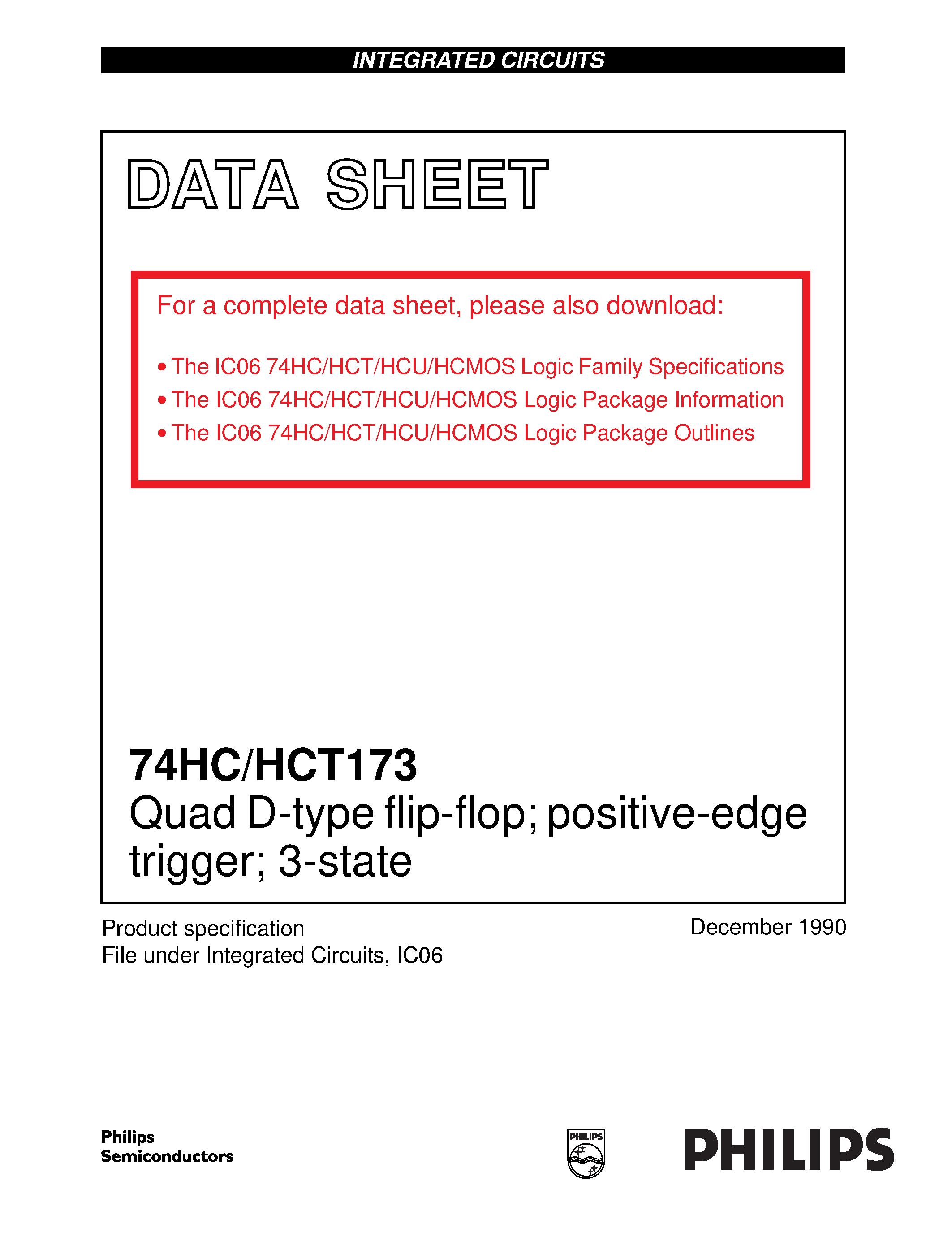 Datasheet 74HCT173 - Quad D-type flip-flop; positive-edge trigger; 3-state page 1