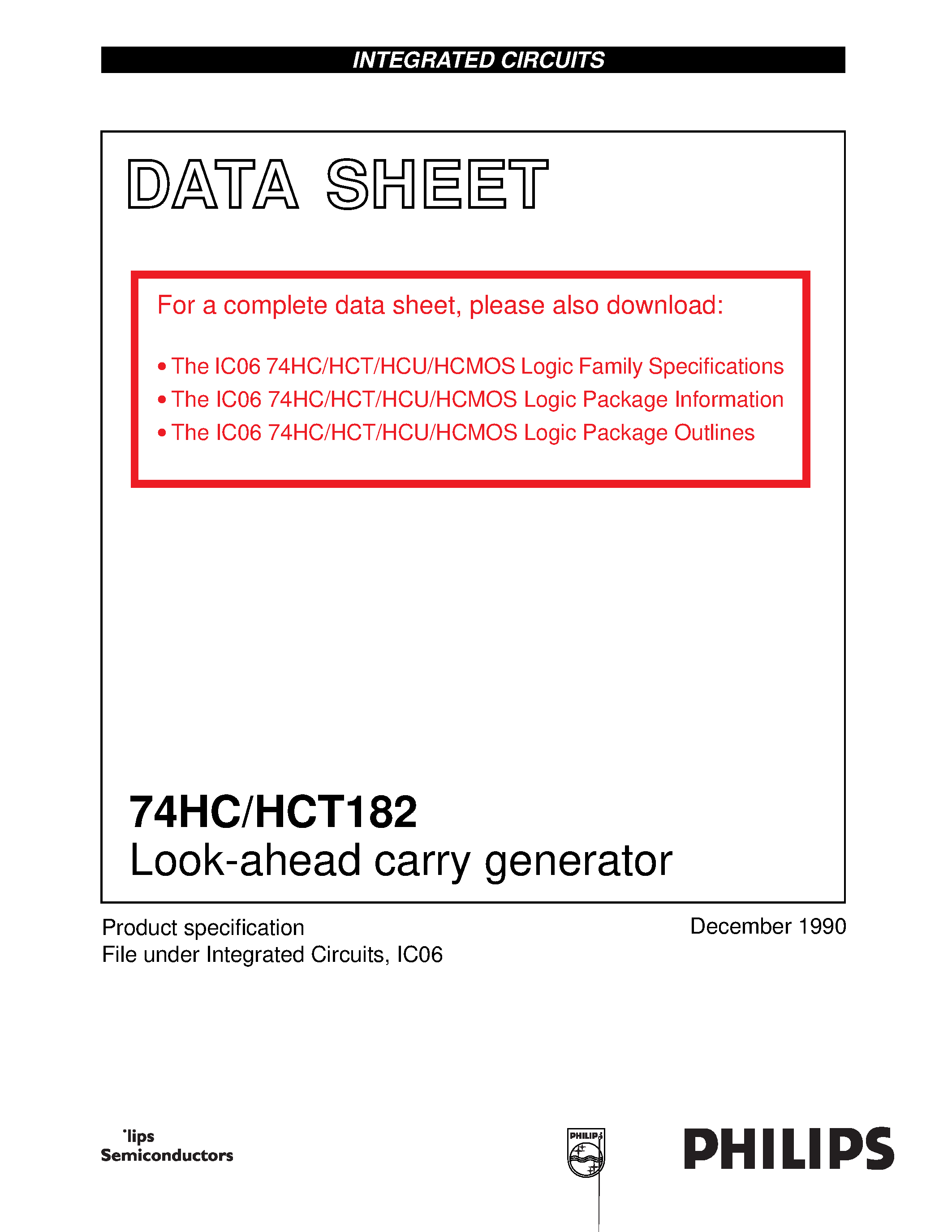 Даташит 74HCT182 - Look-ahead carry generator страница 1