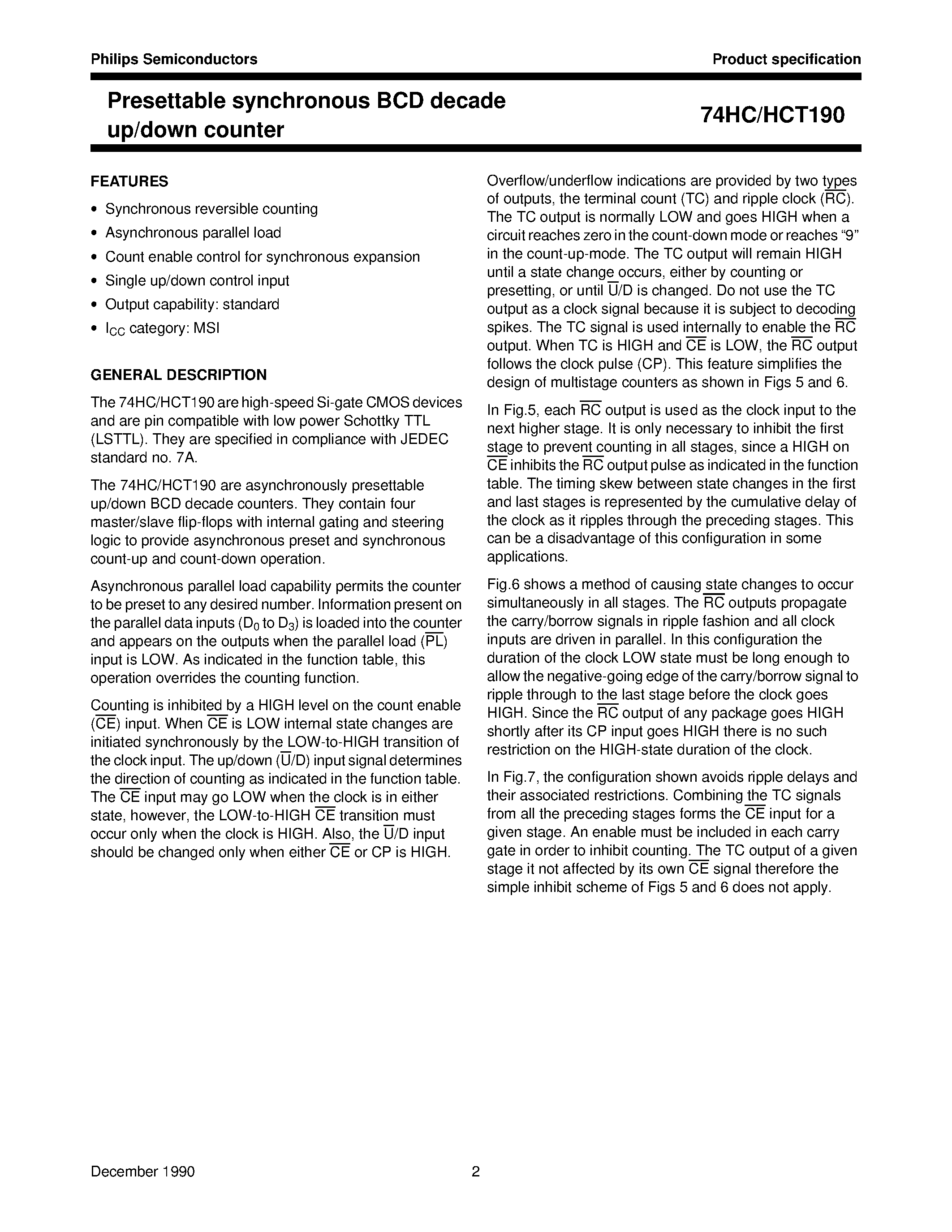 Datasheet 74HCT190 - Presettable synchronous BCD decade up/down counter page 2