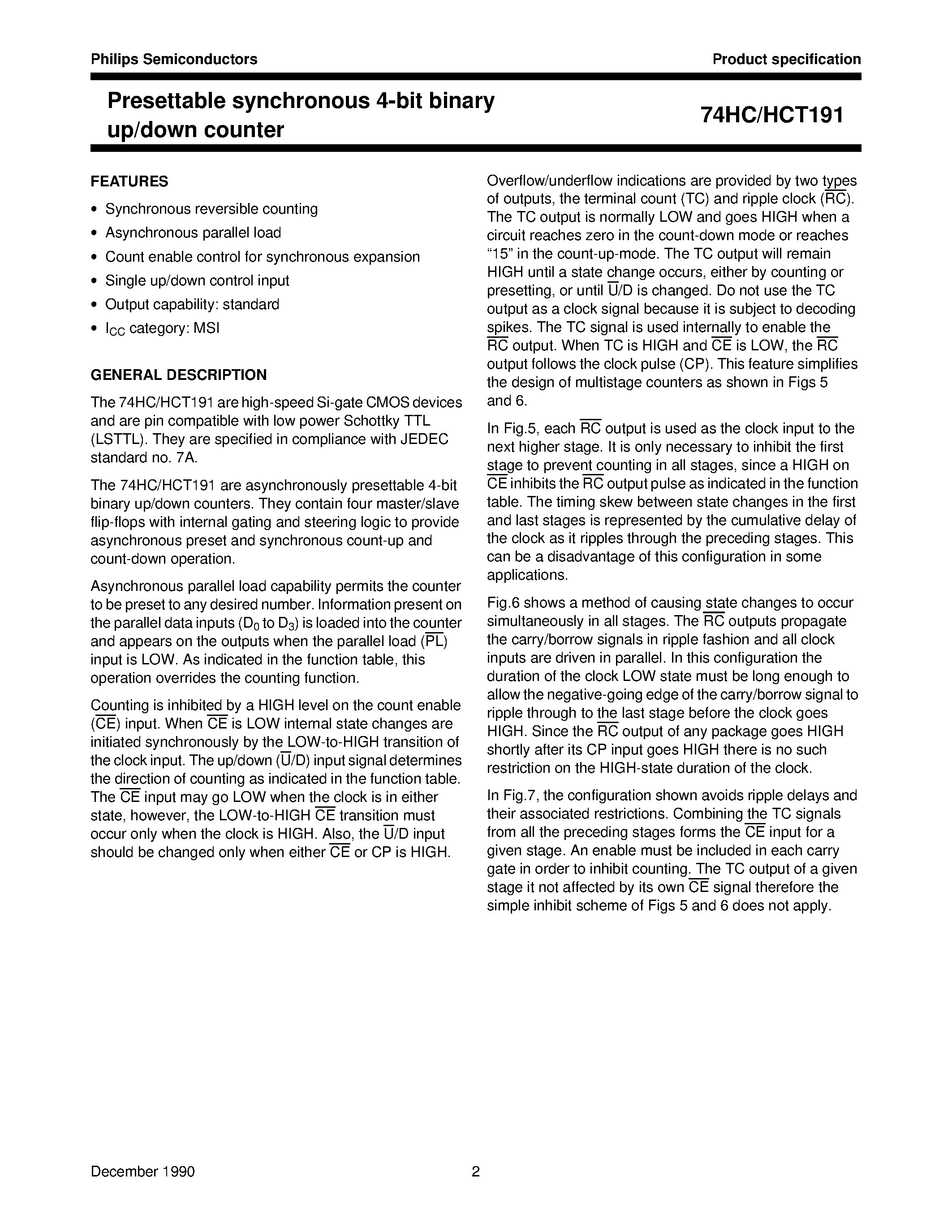 Datasheet 74HCT191 - Presettable synchronous 4-bit binary up/down counter page 2