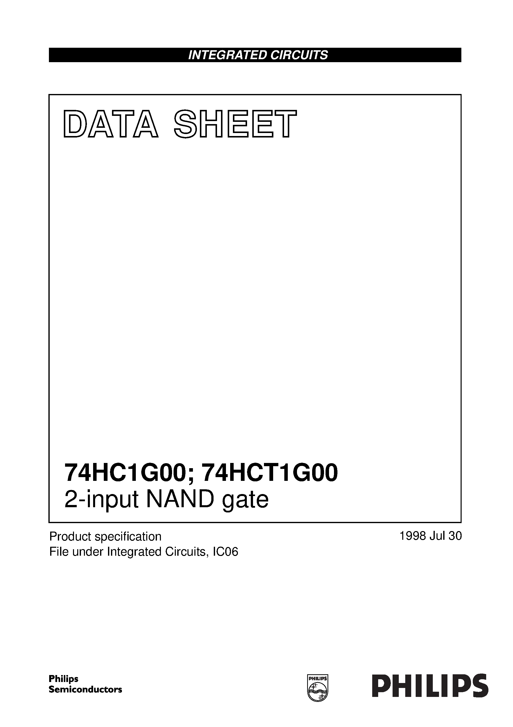 Datasheet 74HCT1G00 - 2-input NAND gate page 1