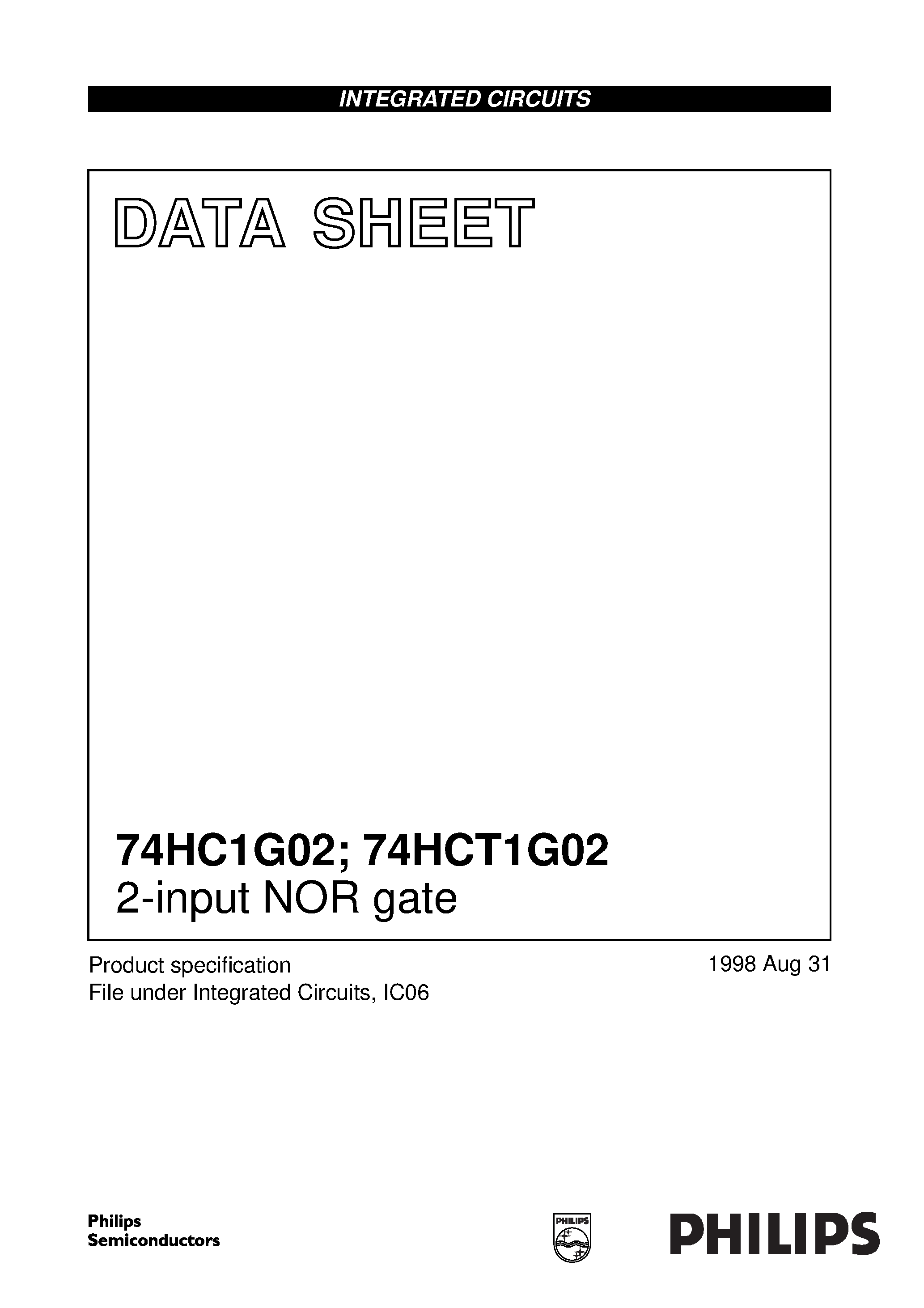 Даташит 74HCT1G02GW - 2-input NOR gate страница 1