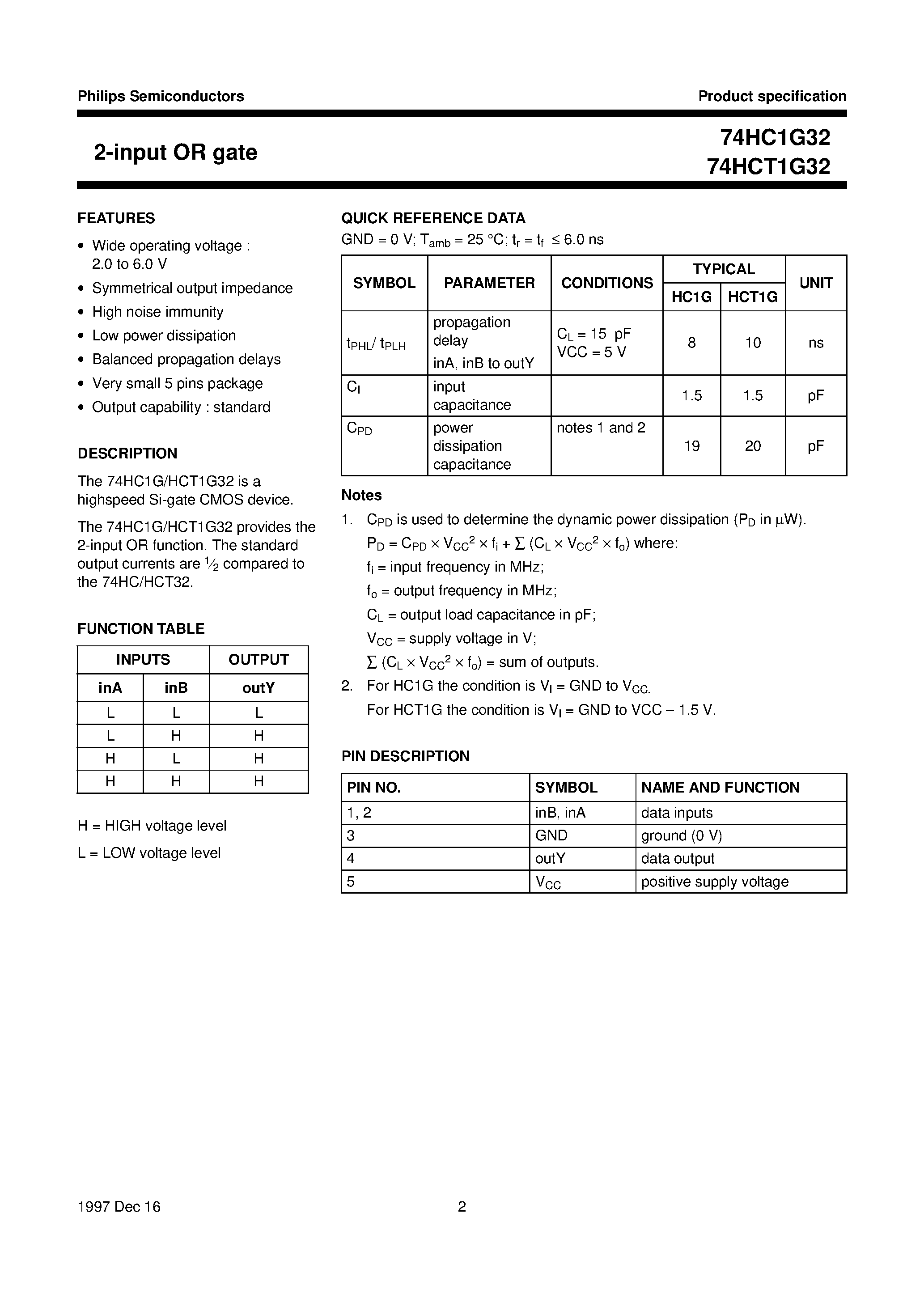 Datasheet 74HCT1G32 - 2-input OR gate page 2