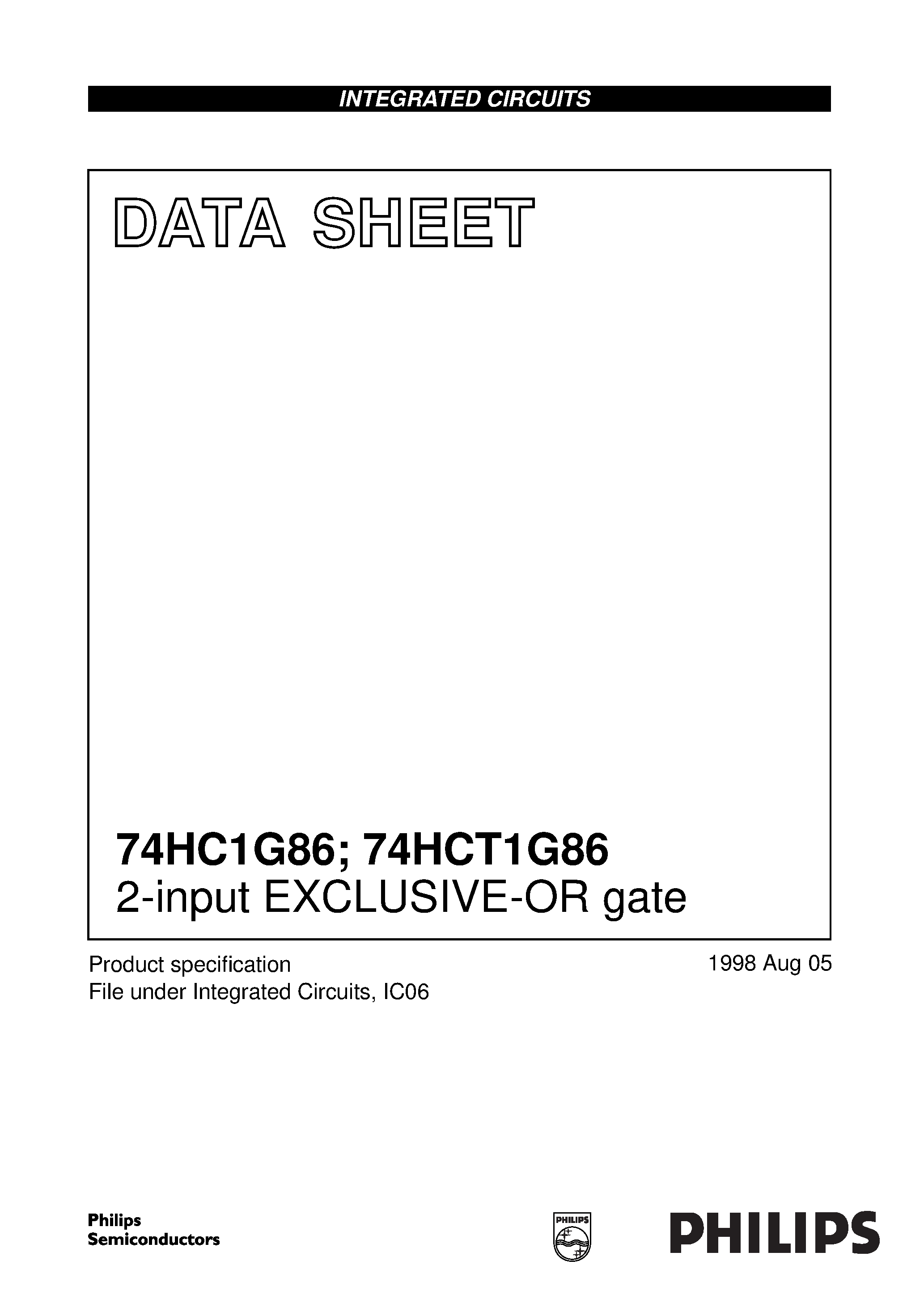 Datasheet 74HCT1G86 - 2-input EXCLUSIVE-OR gate page 1