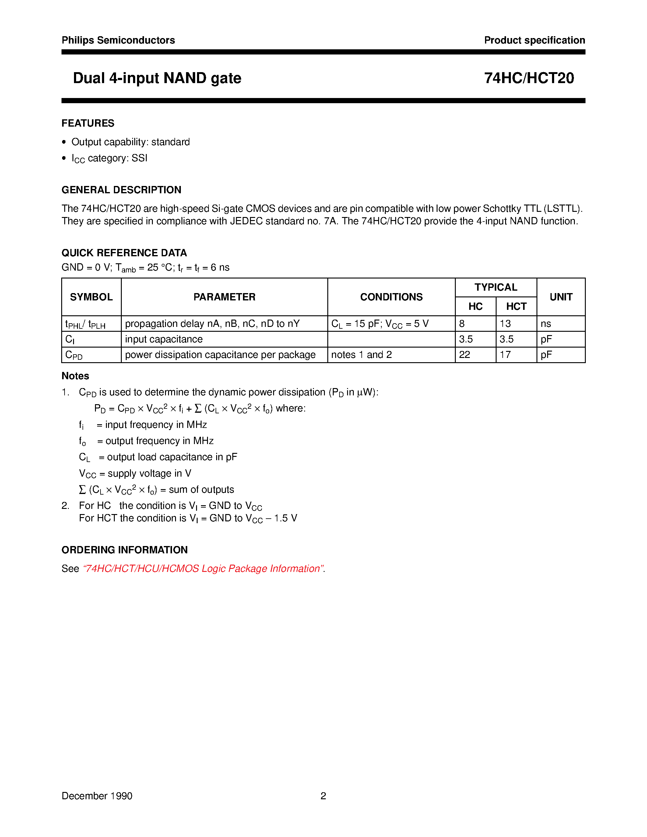 Datasheet 74HCT20 - Dual 4-input NAND gate page 2