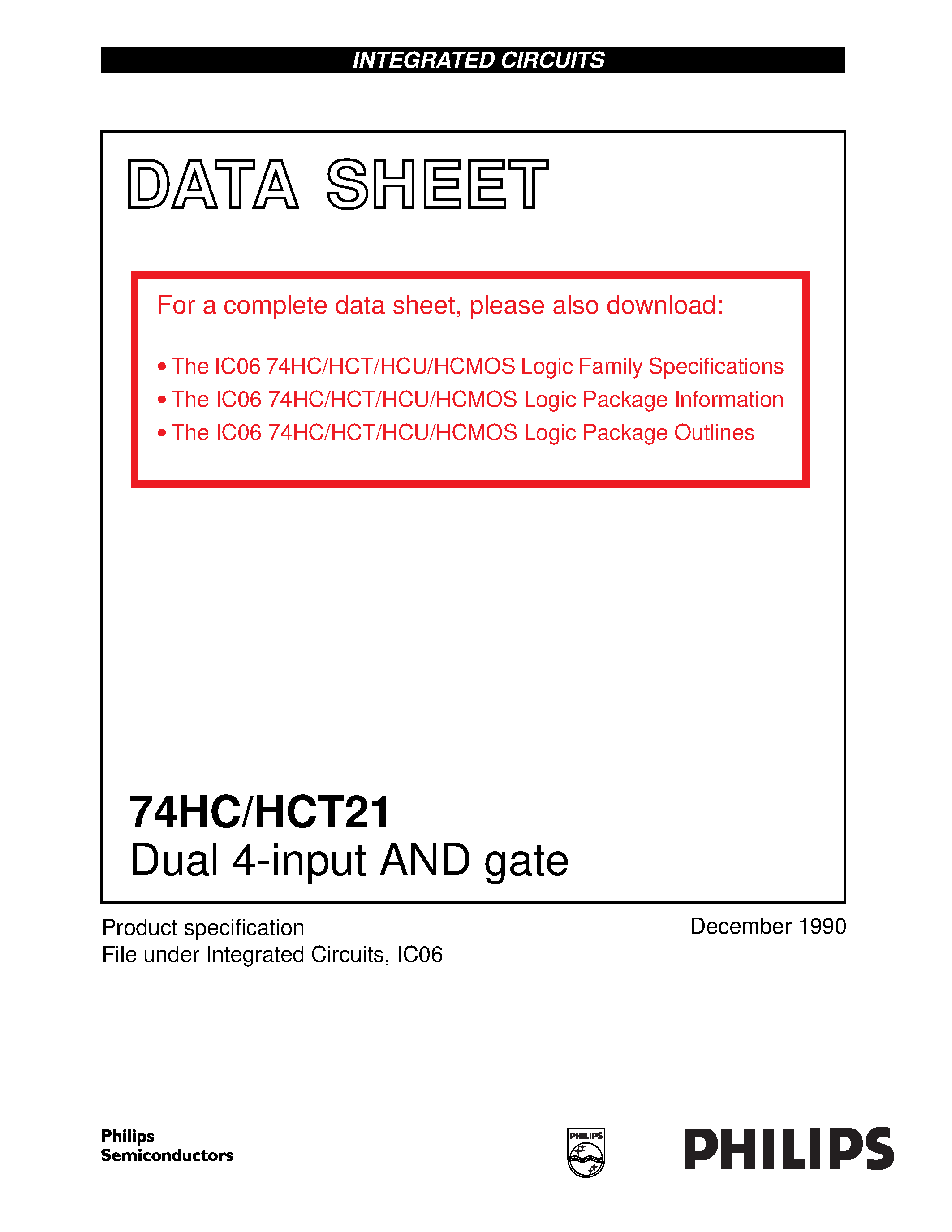 Datasheet 74HCT21 - Dual 4-input AND gate page 1