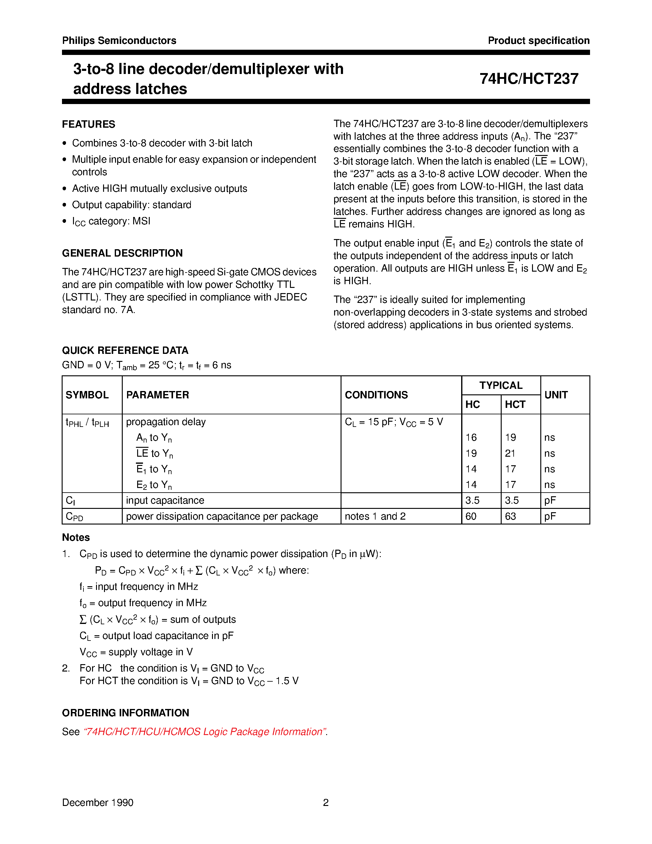 Datasheet 74HCT237 - 3-to-8 line decoder/demultiplexer with address latches page 2