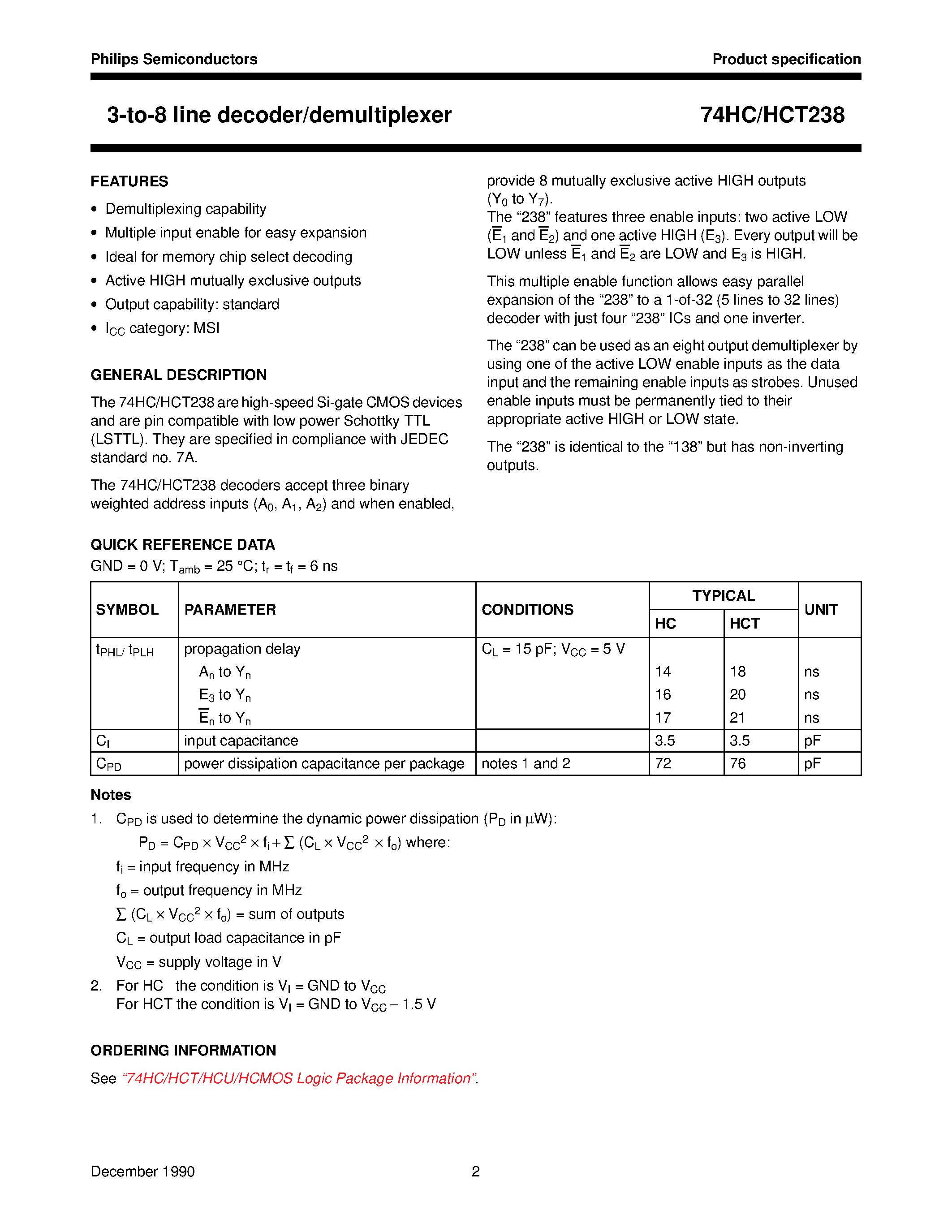 Datasheet 74HCT238 - 3-to-8 line decoder/demultiplexer page 2