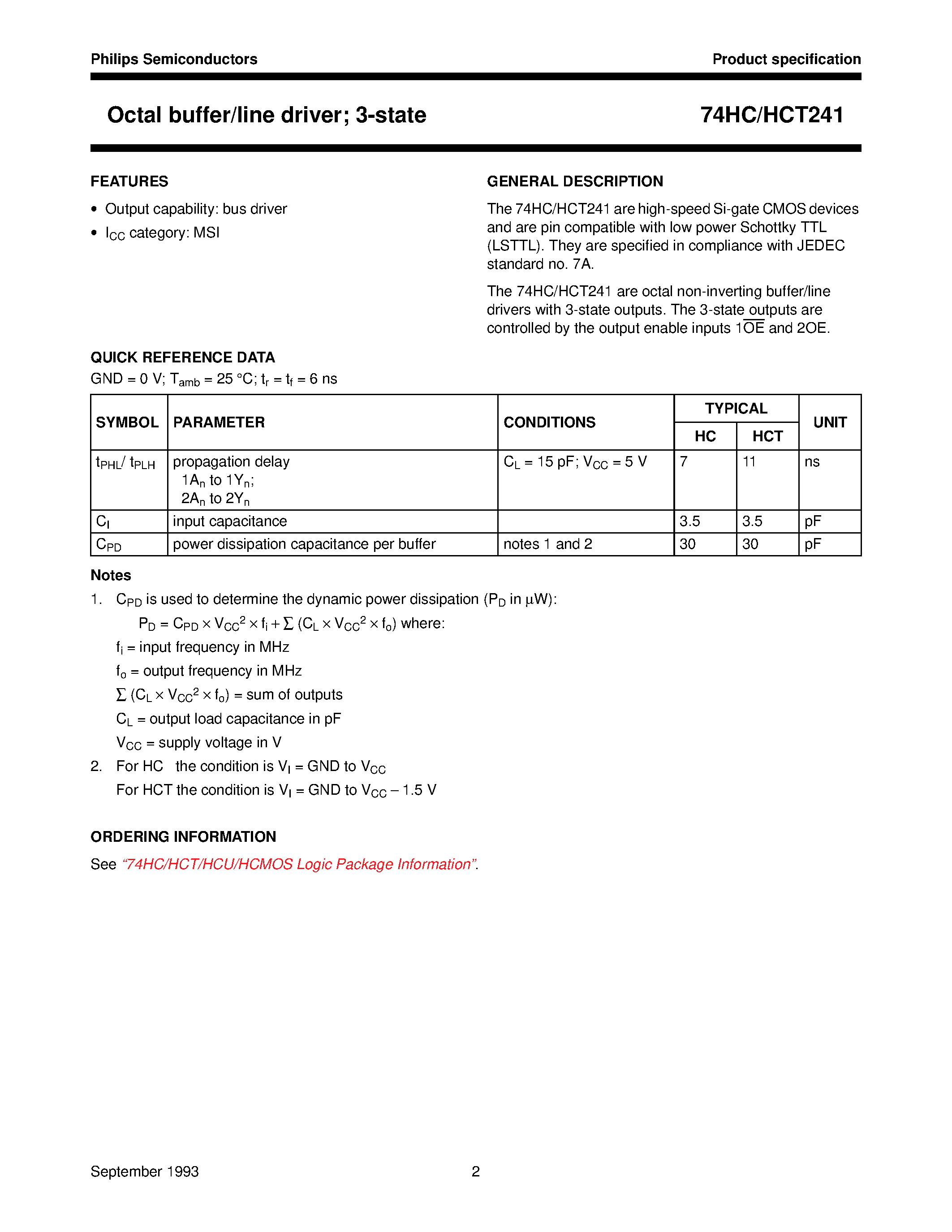 Datasheet 74HCT241 - Octal buffer/line driver; 3-state page 2