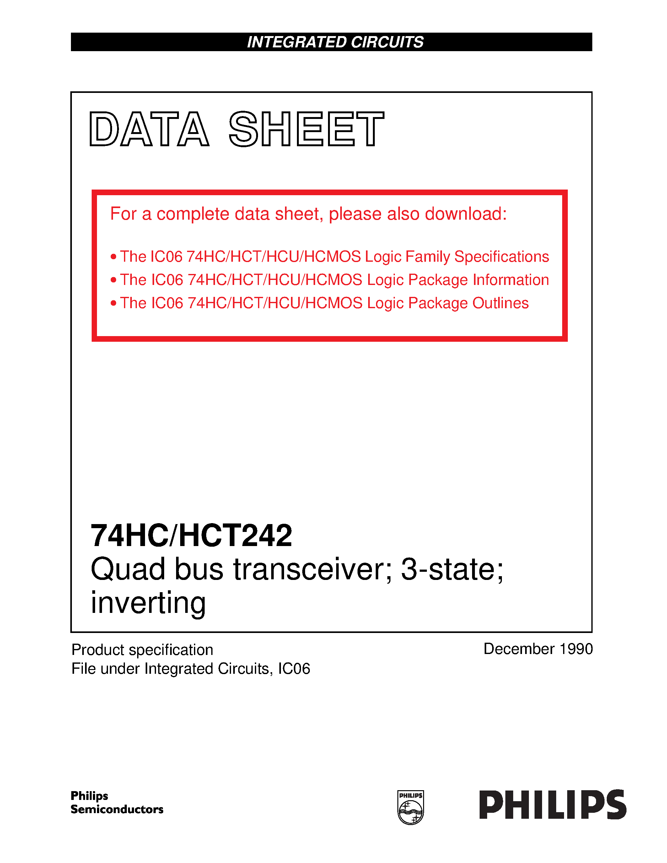 Datasheet 74HCT242 - Quad bus transceiver; 3-state; inverting page 1