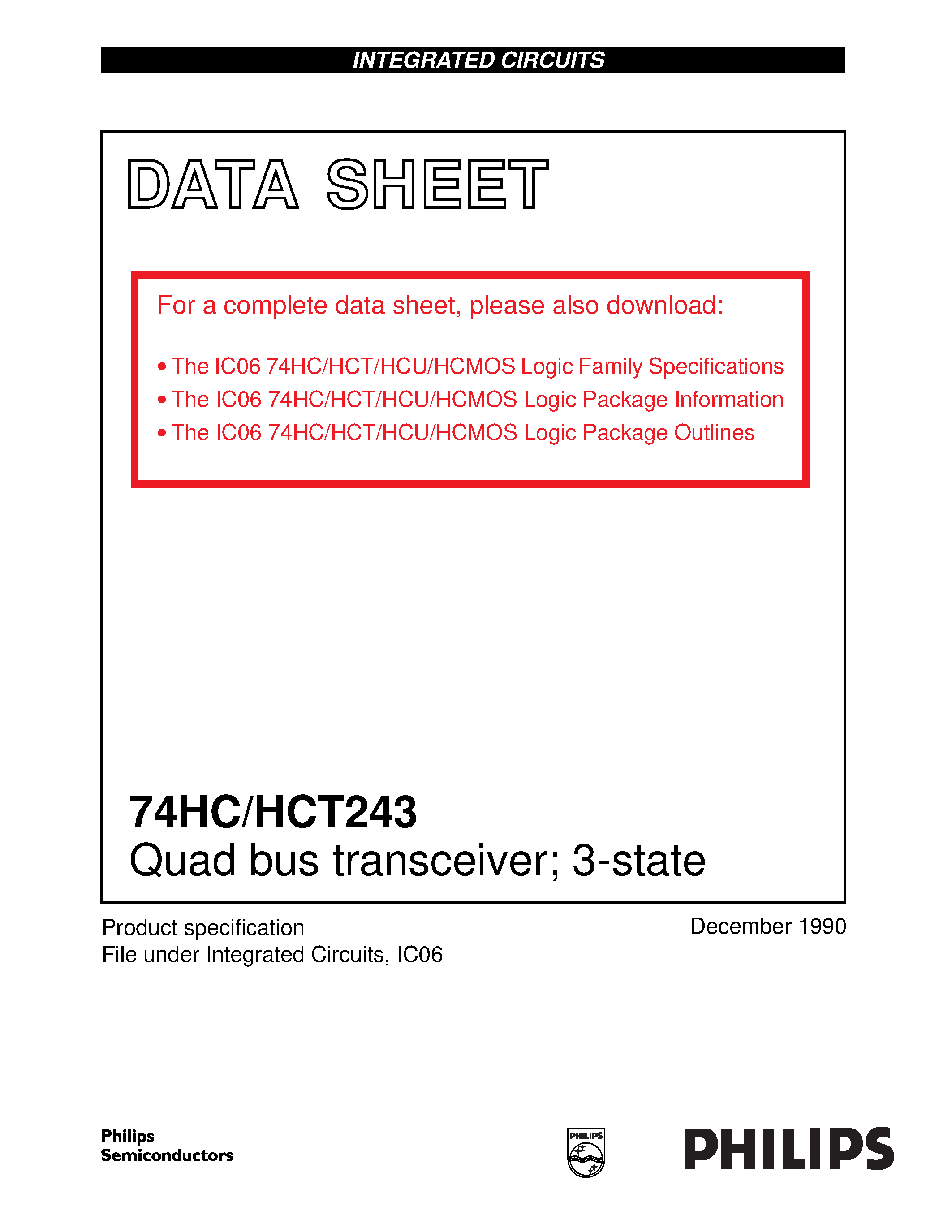 Datasheet 74HCT243 - Quad bus transceiver; 3-state page 1