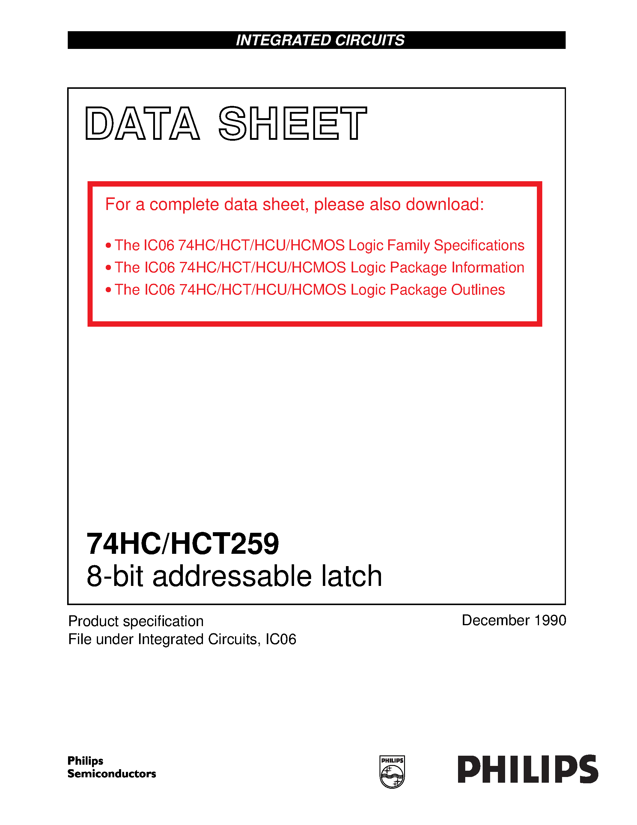 Datasheet 74HCT259 - 8-bit addressable latch page 1