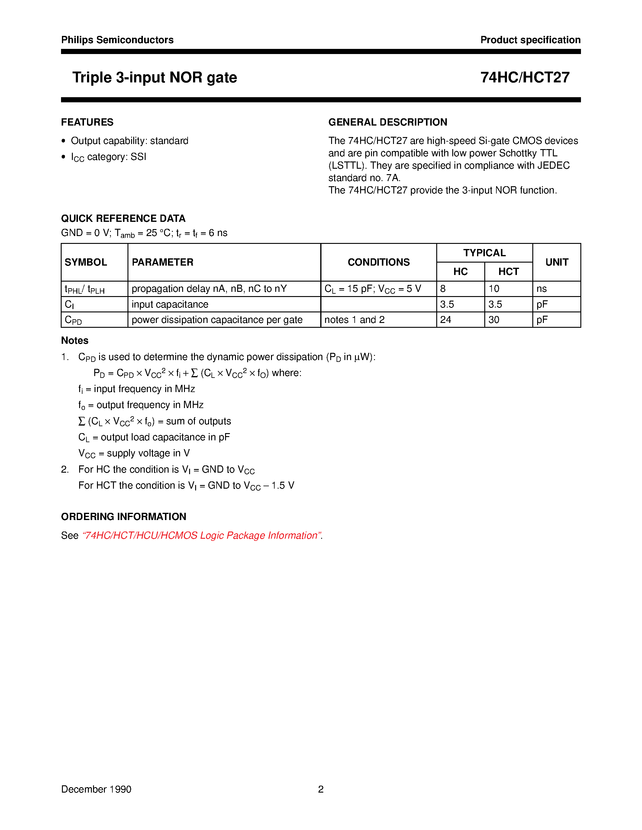 Datasheet 74HCT27 - Triple 3-input NOR gate page 2