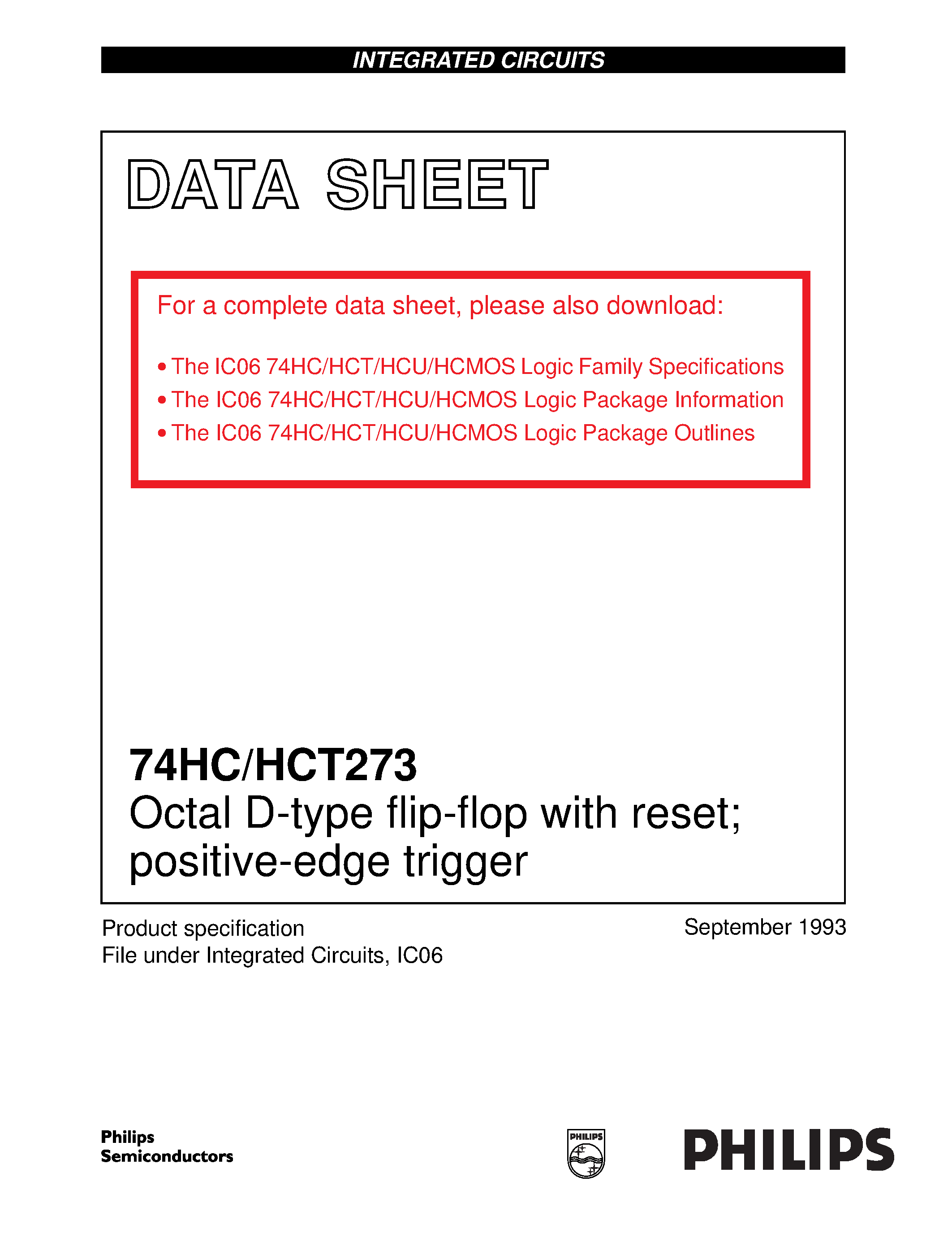 Datasheet 74HCT273 - Octal D-type flip-flop with reset; positive-edge trigger page 1