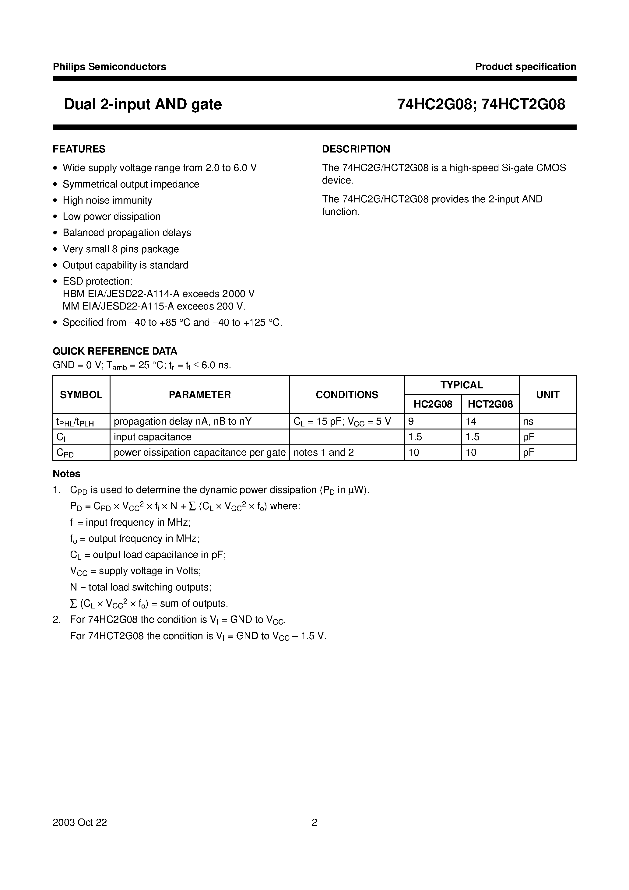 Datasheet 74HCT2G08 - Dual 2-input AND gate page 2