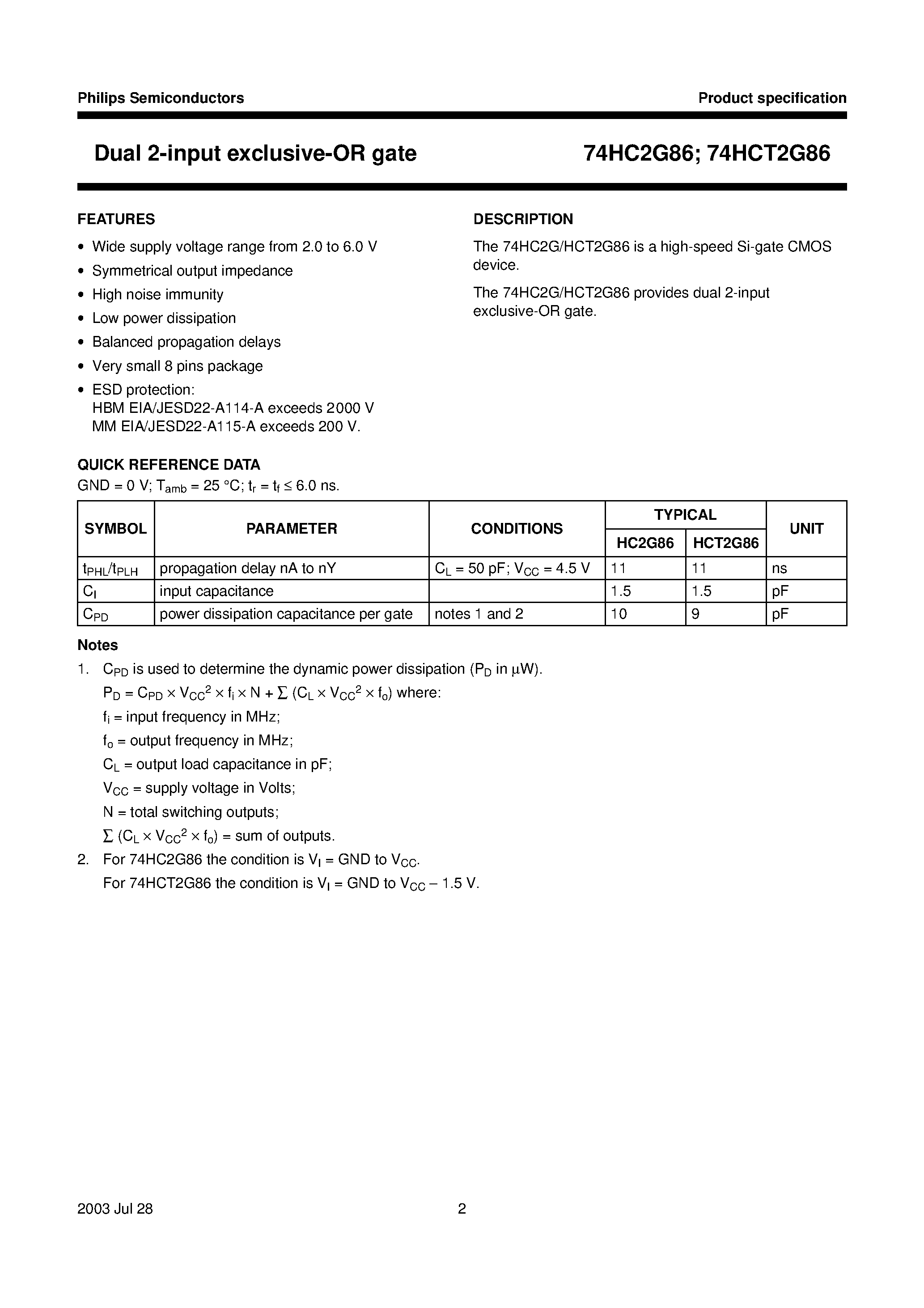 Datasheet 74HCT2G86 - Dual 2-input exclusive-OR gate page 2