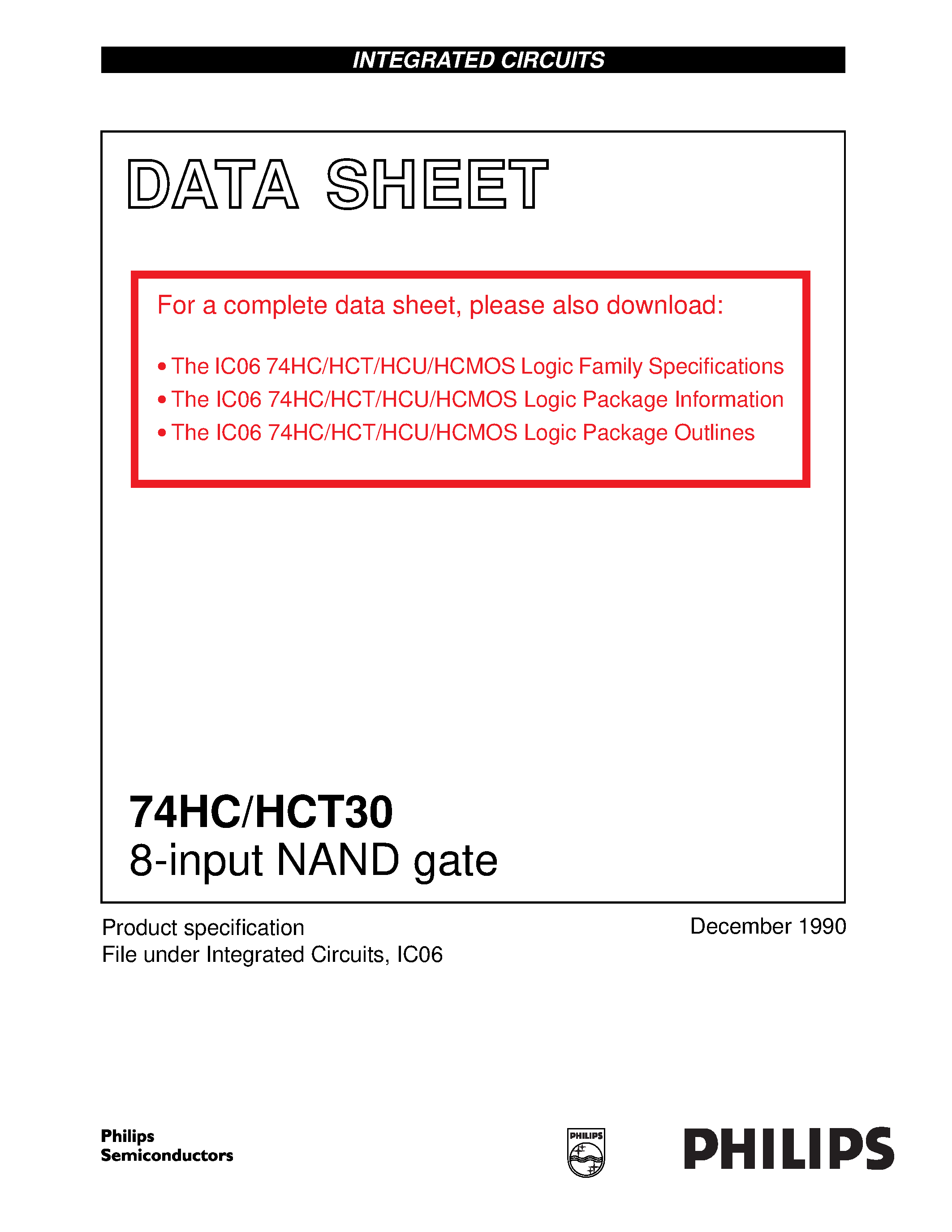 Datasheet 74HCT30 - 8-input NAND gate page 1