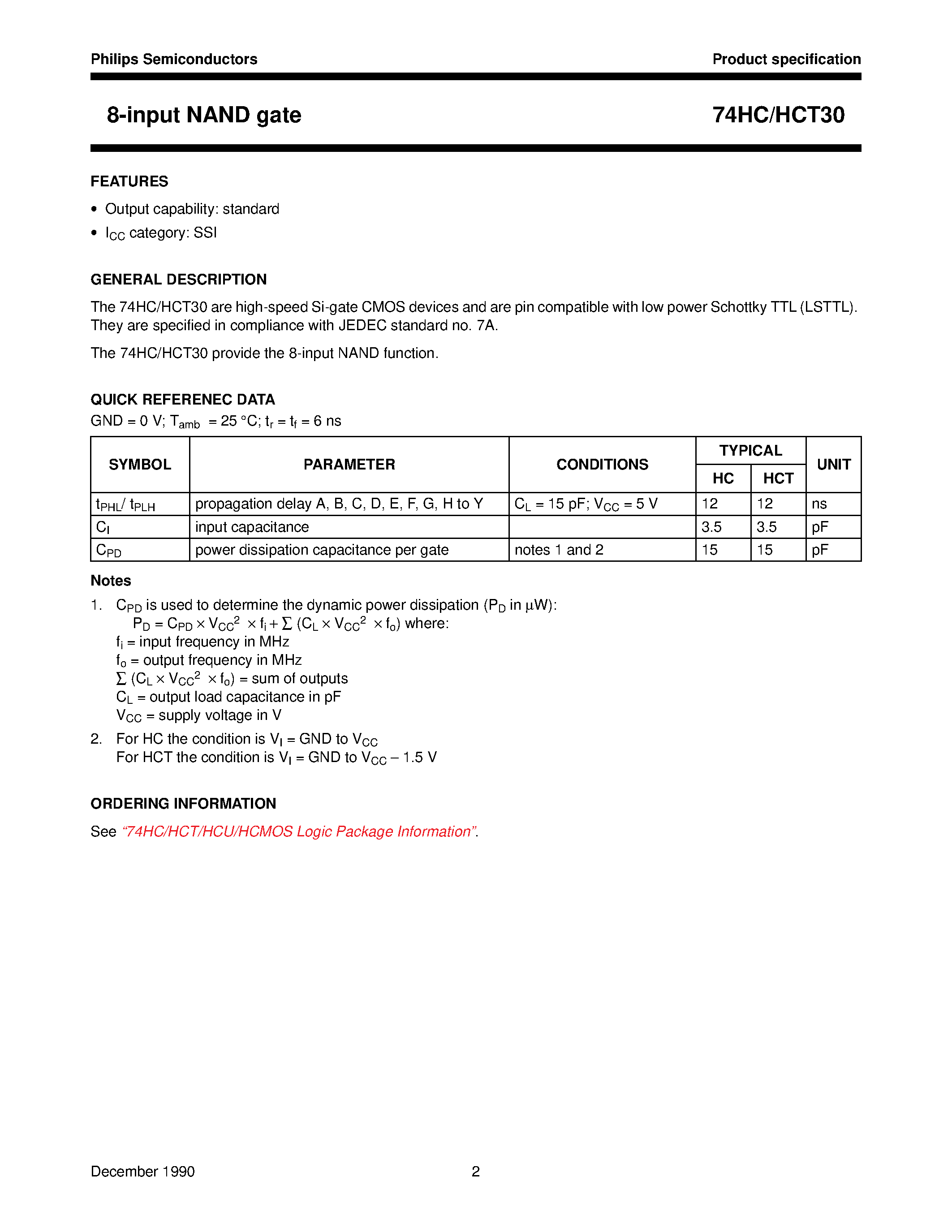 Datasheet 74HCT30 - 8-input NAND gate page 2