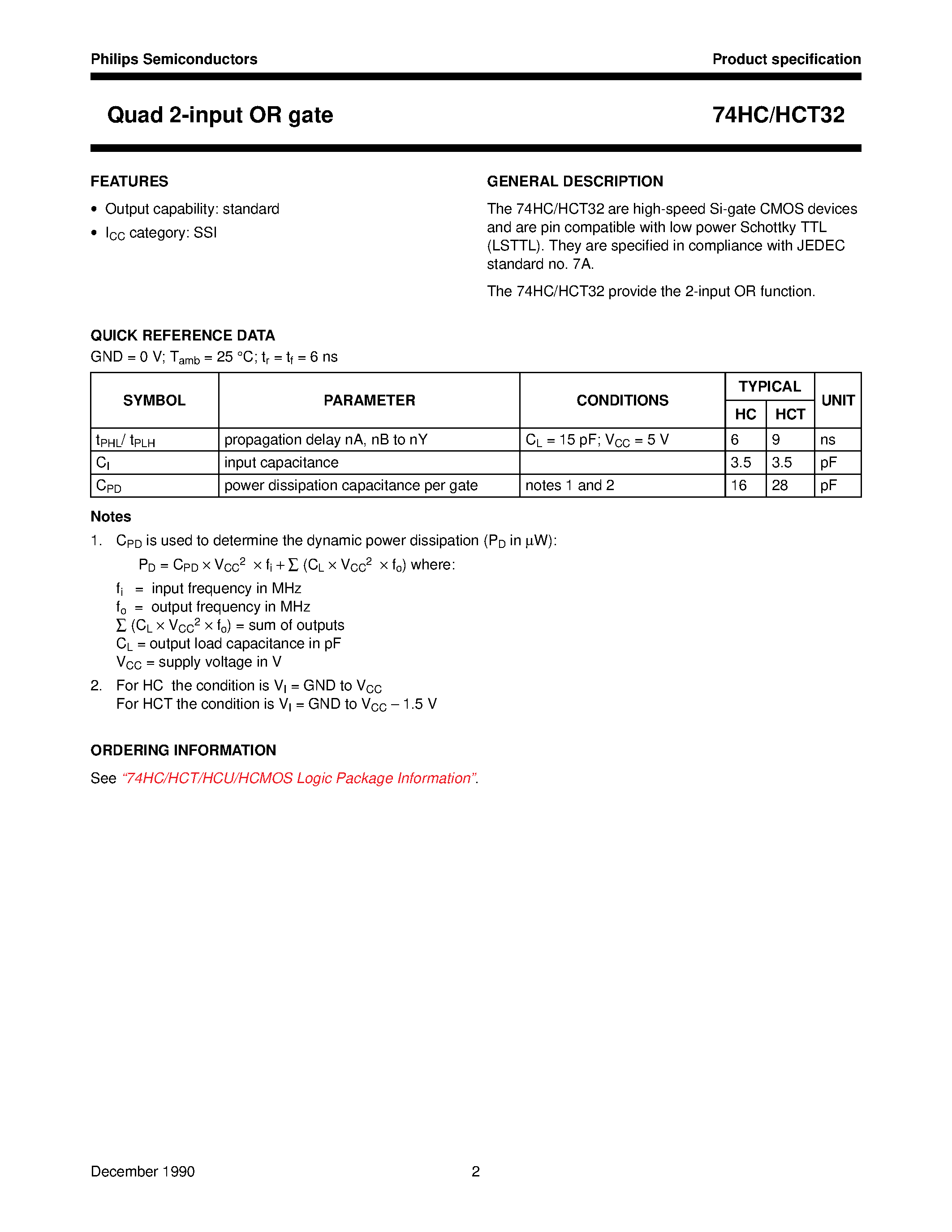 Datasheet 74HCT32 - Quad 2-input OR gate page 2